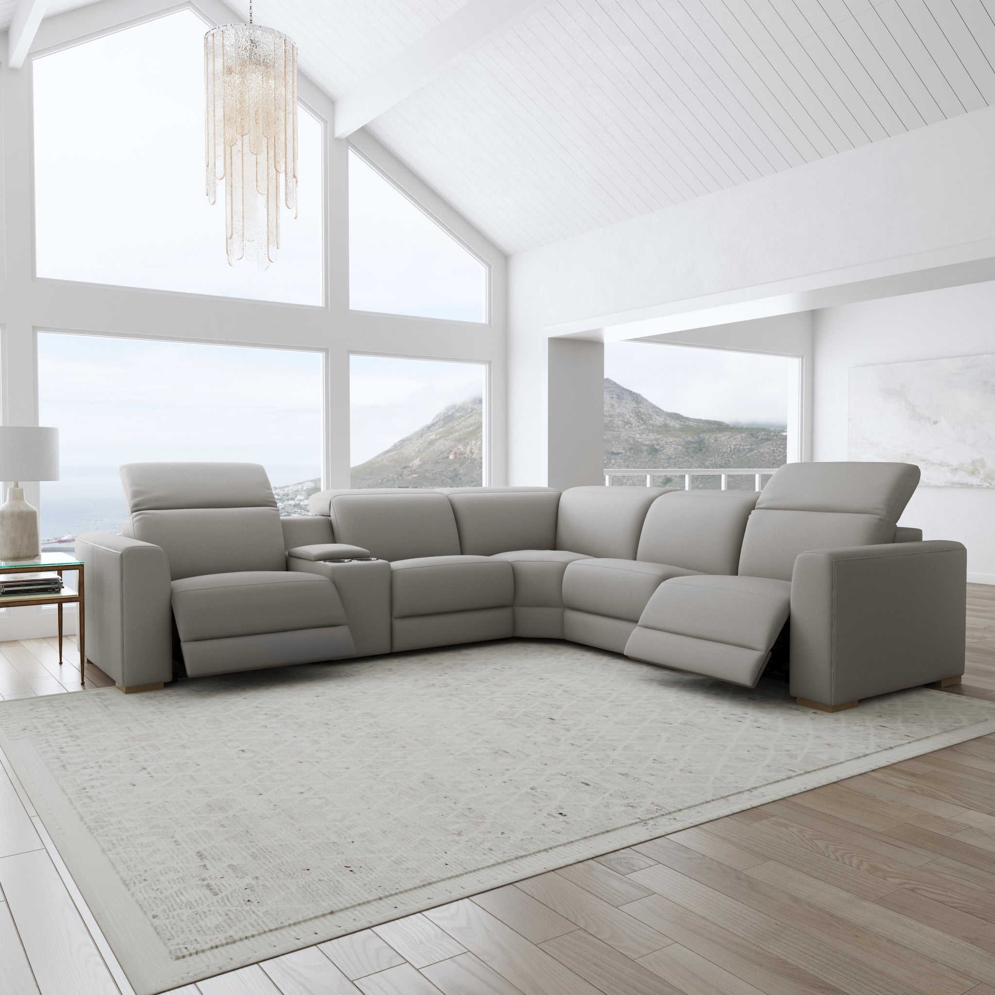 Aurora Leather Power Reclining Sectional with Power Headrests 3 Aurora Leather Power Reclining Sectional with Power Headrests