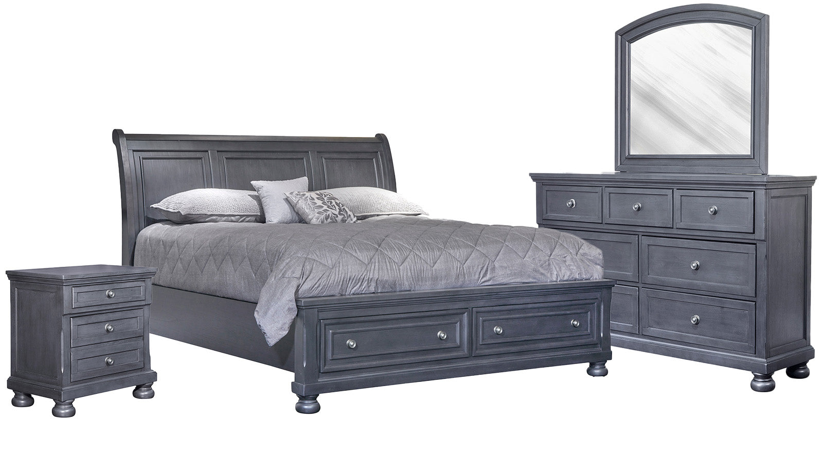 3 Pc Soriah Gray King Bedroom Set (King Bed, Dresser/Mirror, & Nightstand)