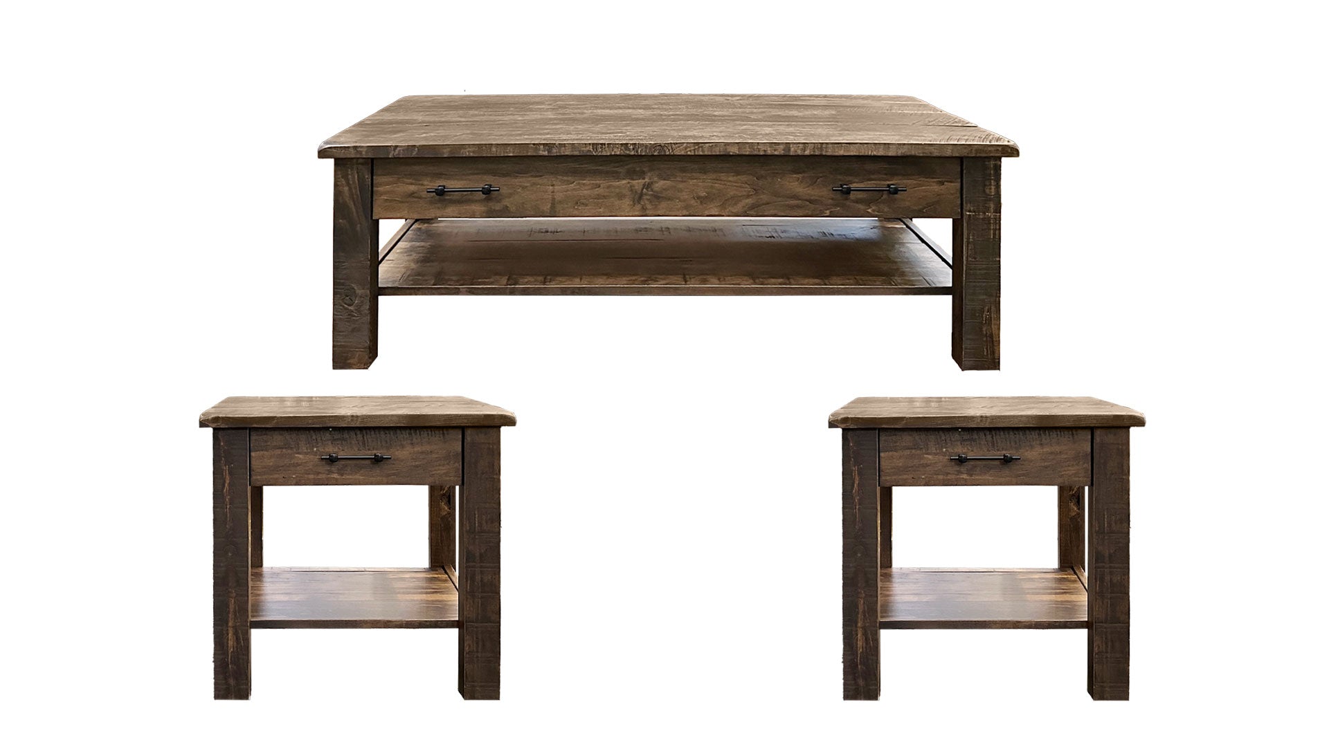 3pc Barn Floor Cocktail Table & 2 End Tables
