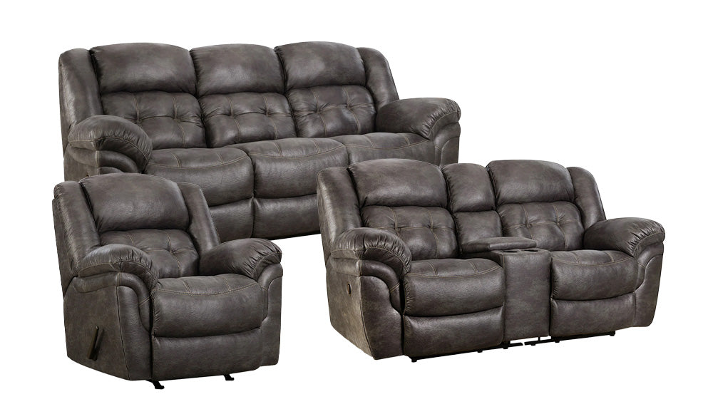 3pc Marcelina Charcoal Manual Reclining Sofa, Loveseat & Recliner