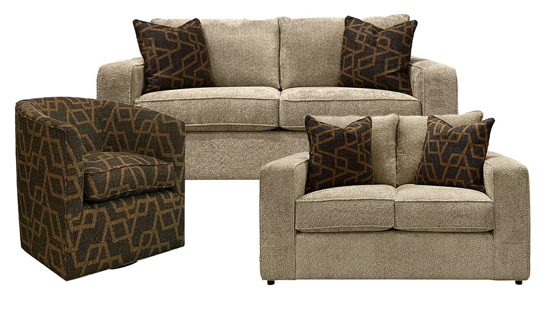 3pc Milford Sofa, Loveseat & Swivel Chair