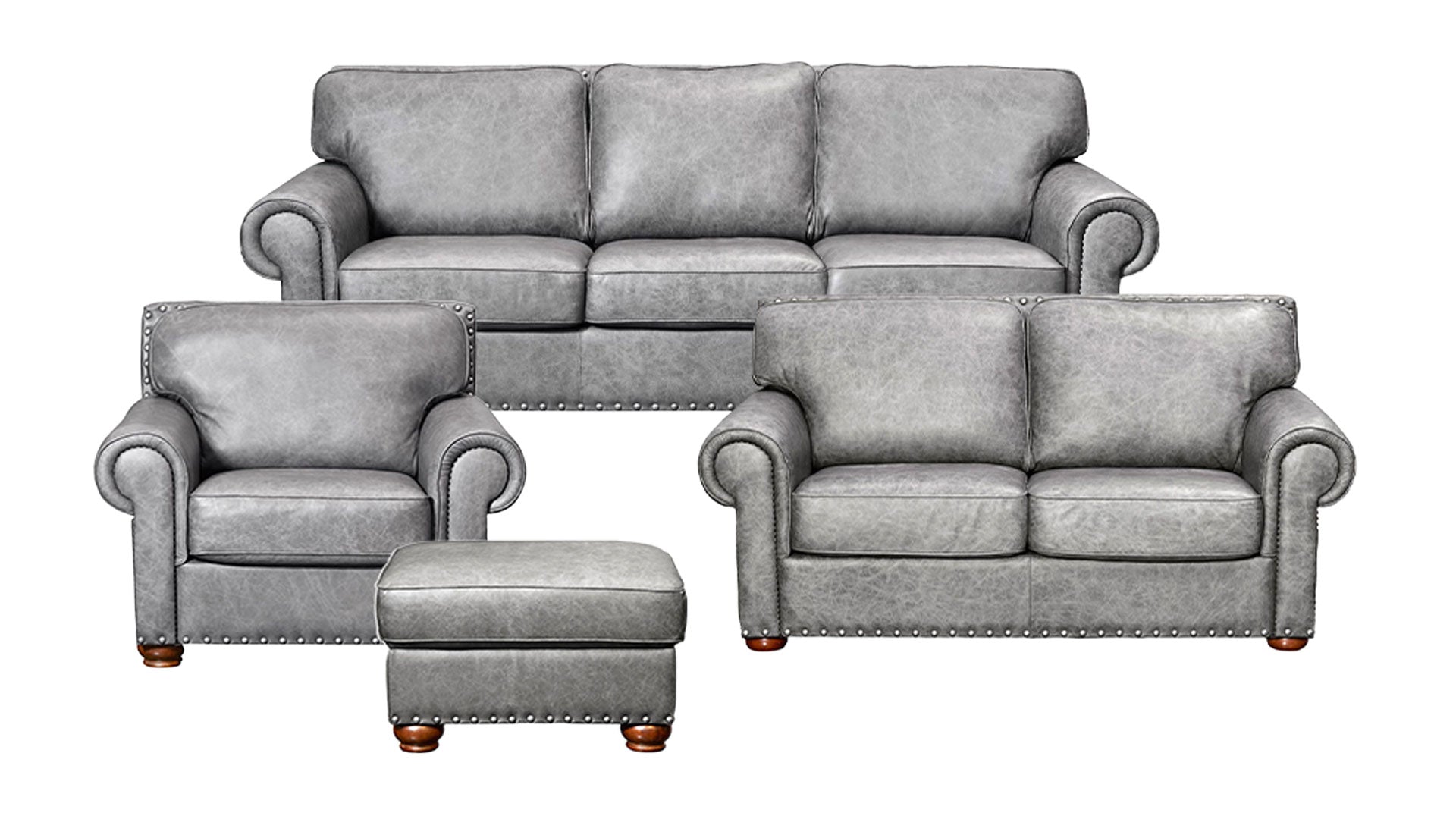 4 Pc November Sky Leather Living Room Set (Sofa, Loveseat, Chair, & Ottoman)