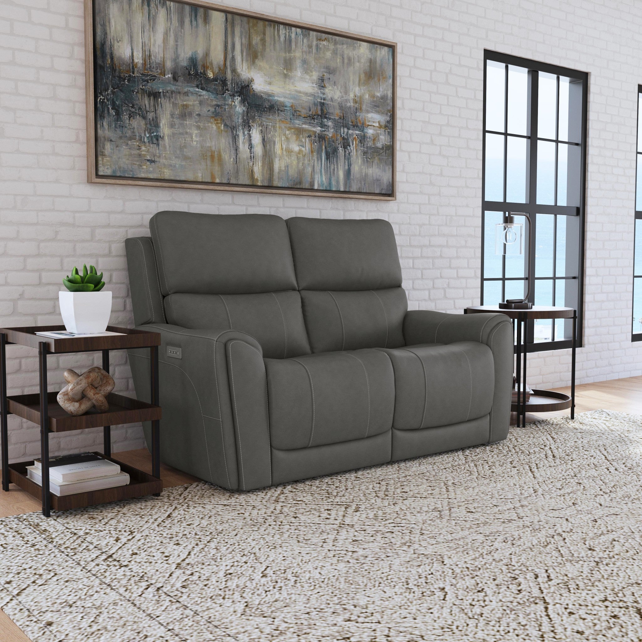 Calvin Smoke Fabric Power Reclining Loveseat with Power Headrests & Lumbar 3 Calvin Smoke Fabric Power Reclining Loveseat with Power Headrests & Lumbar