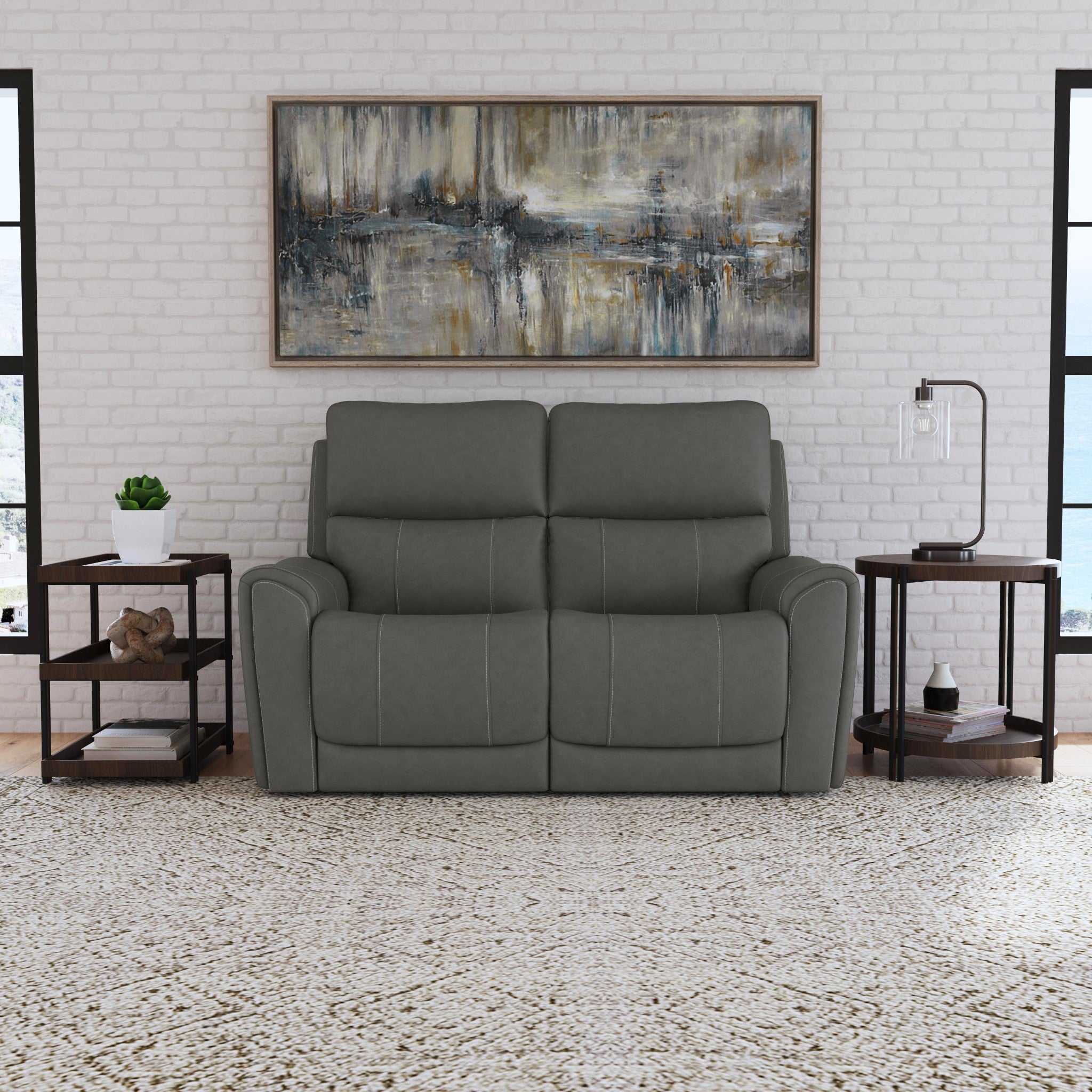 Calvin Smoke Fabric Power Reclining Loveseat with Power Headrests & Lumbar 7 Calvin Smoke Fabric Power Reclining Loveseat with Power Headrests & Lumbar