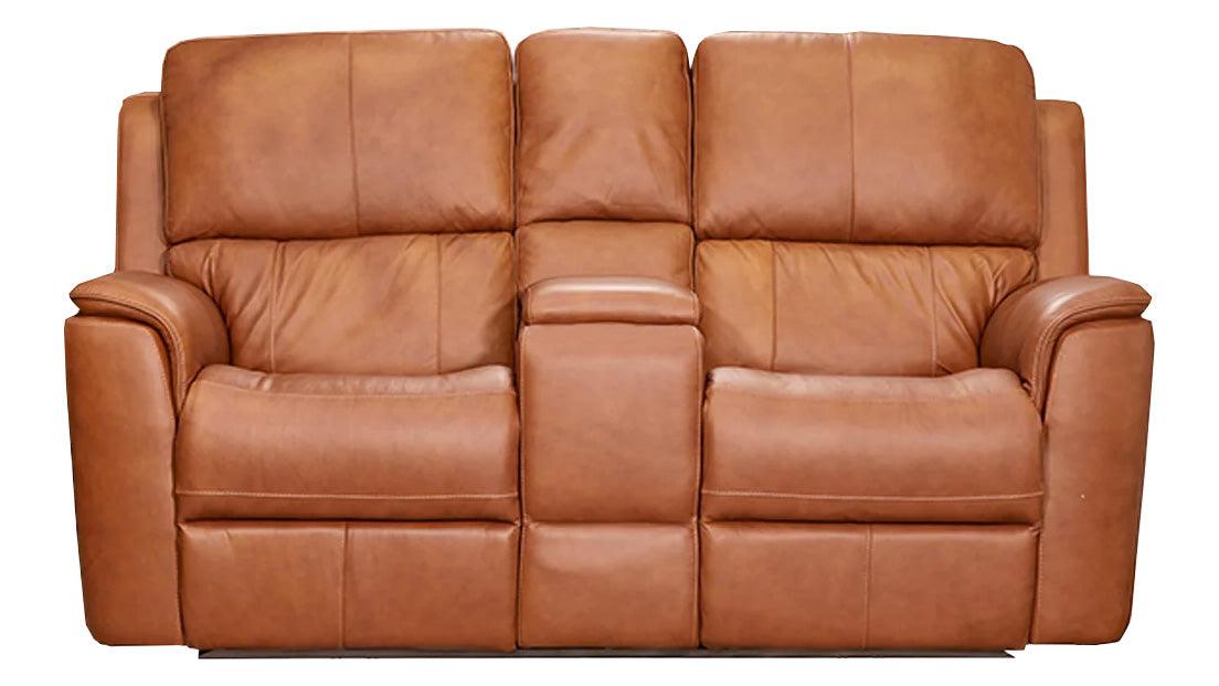 Big Spring Saddle Brown Leather P3 Power Reclining Loveseat with Console