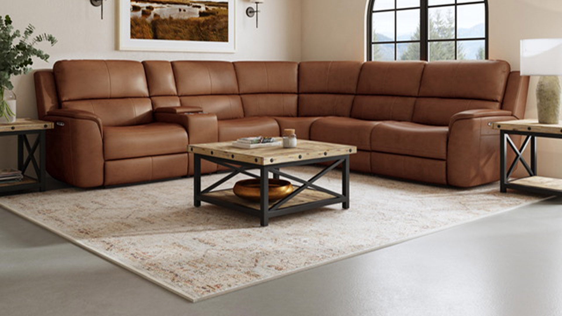 Big Spring Saddle Brown Power Reclining Leather Sectional