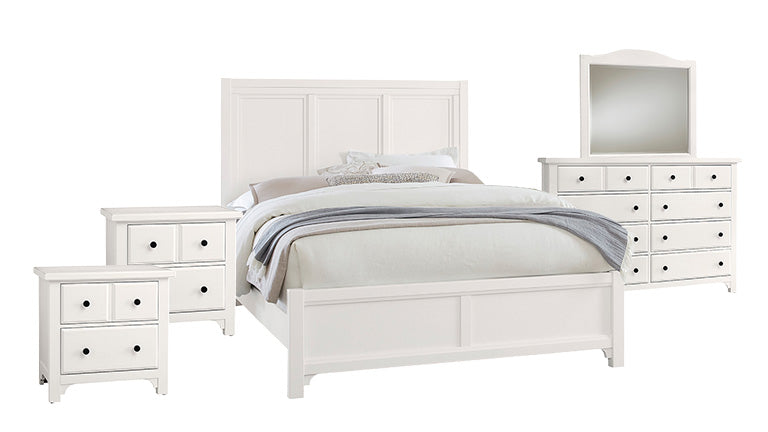 Cool Farmhouse White King Bed, Dresser/Mirror & 2 Nightstands