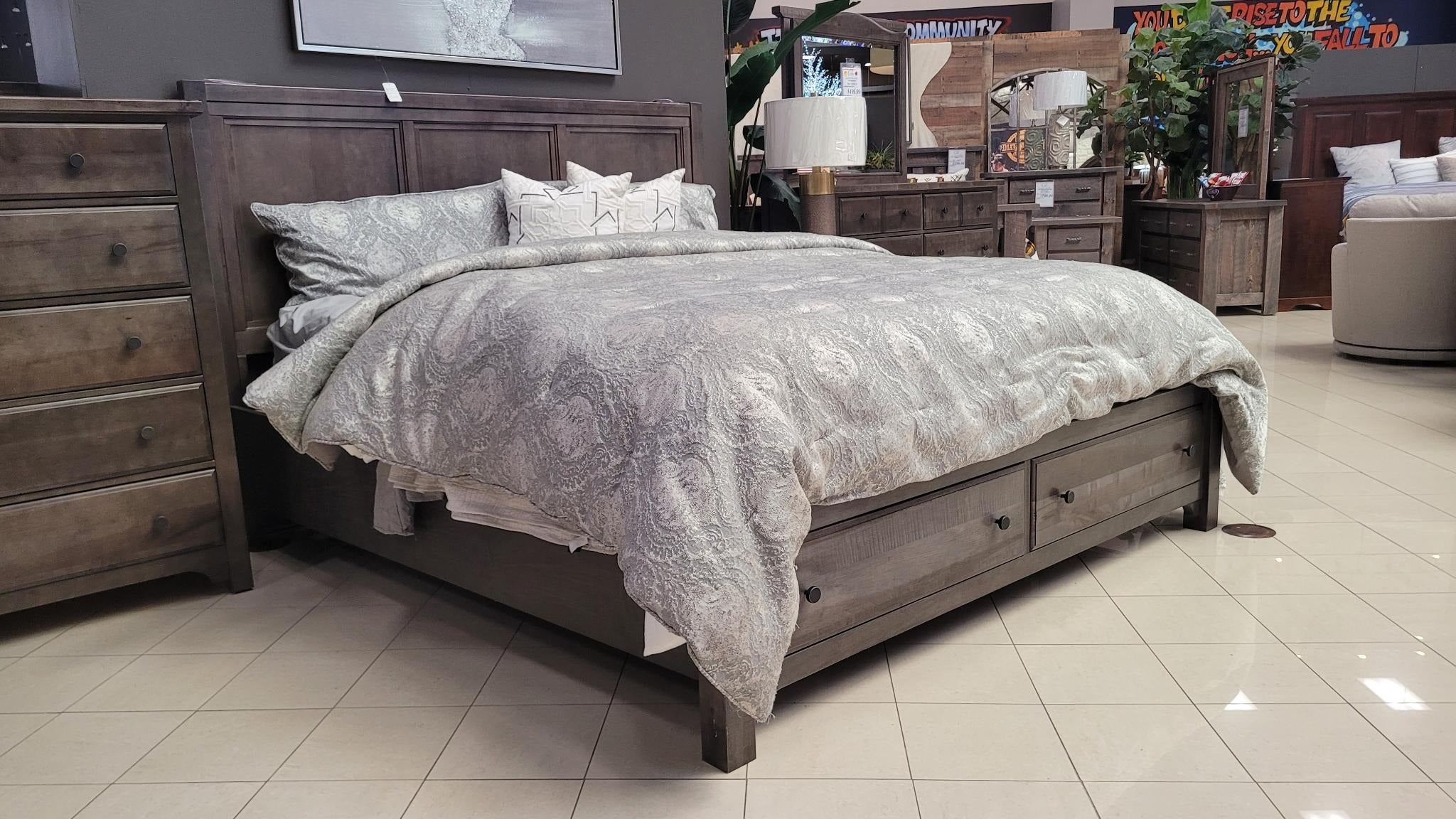 King Size Farmhouse Gray Panel Bed Frame