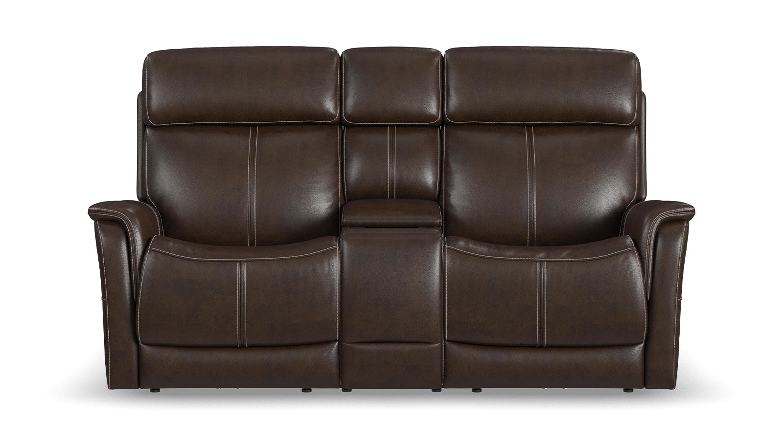 LEATHER POWER RECLINING LOVESEAT WITH CONSOLE
