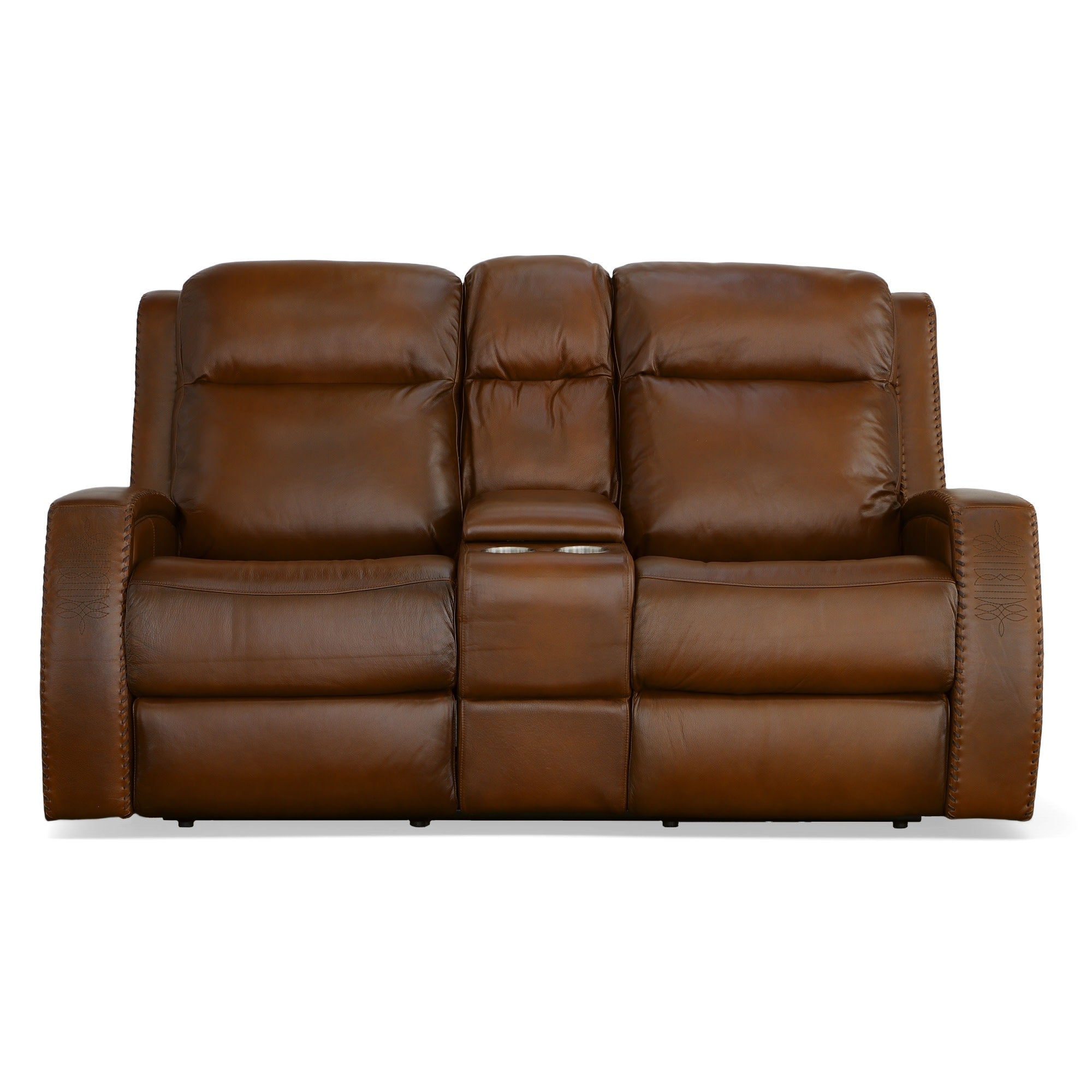 Mustang Rust Leather Power Loveseat with Console with Power Headrest 3 Mustang Rust Leather Power Loveseat with Console with Power Headrest