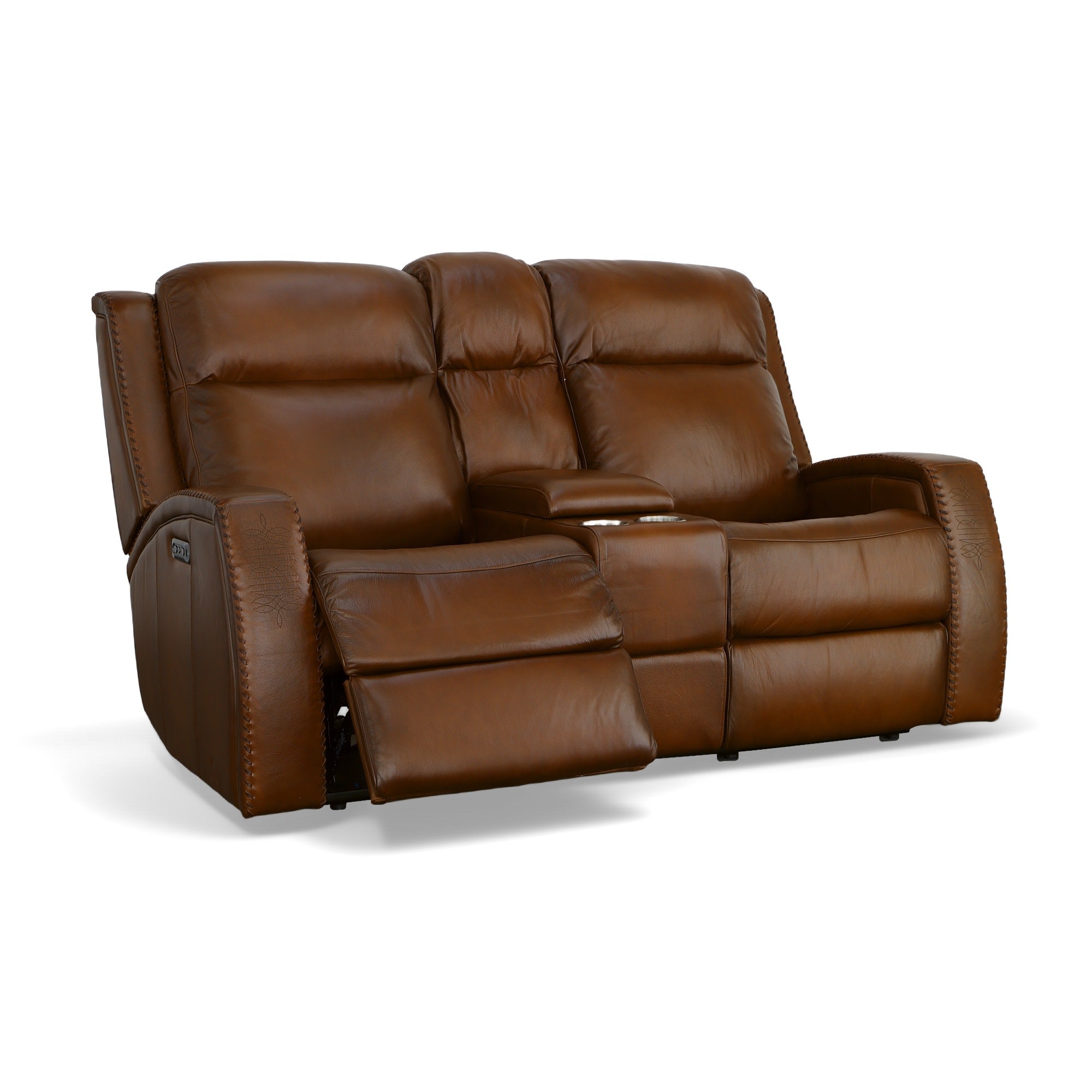 Mustang Rust Leather Power Loveseat with Console with Power Headrest 5 Mustang Rust Leather Power Loveseat with Console with Power Headrest