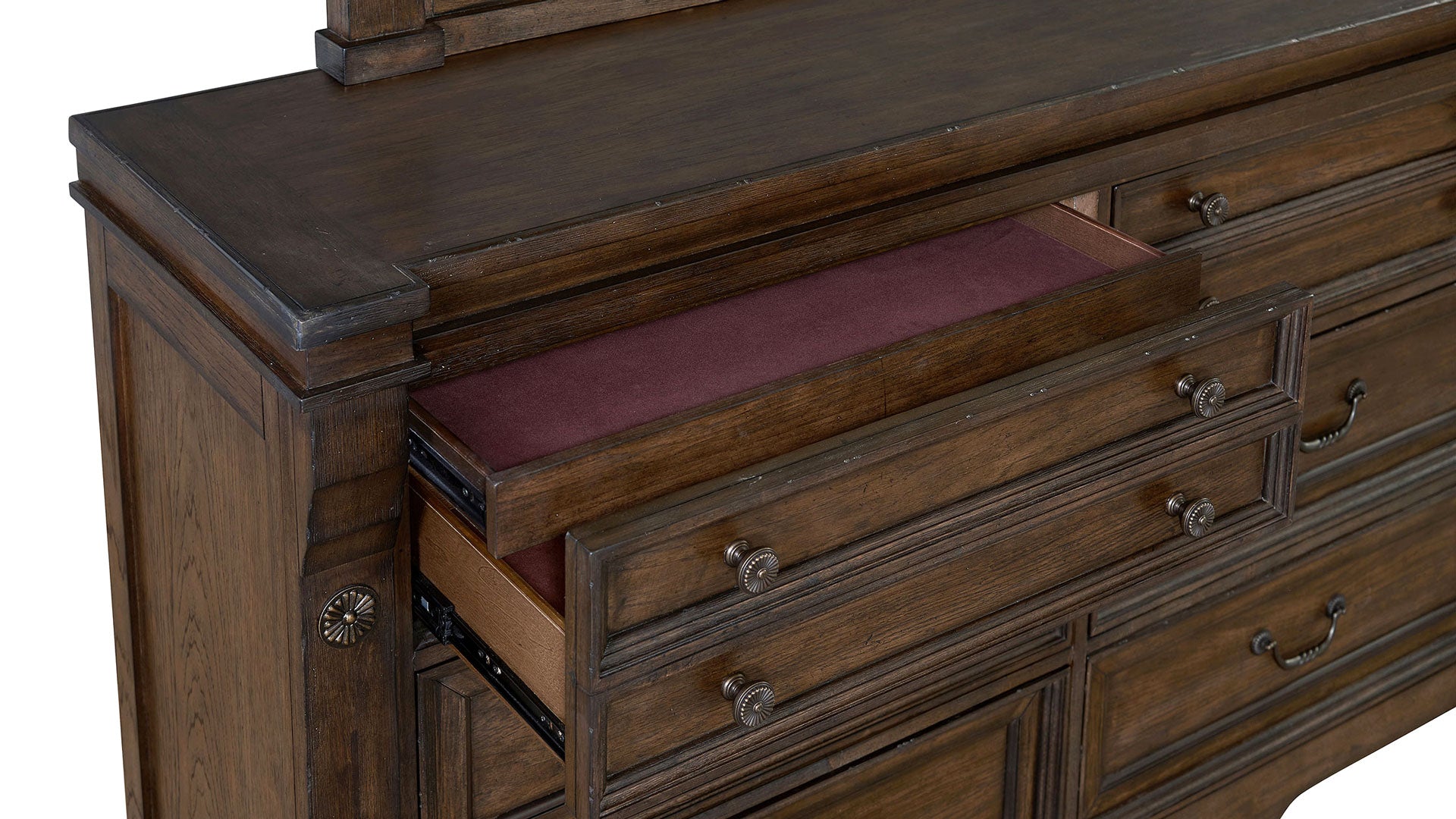 Pecan Rustic Dresser & Mirror 6 Pecan Rustic Dresser & Mirror