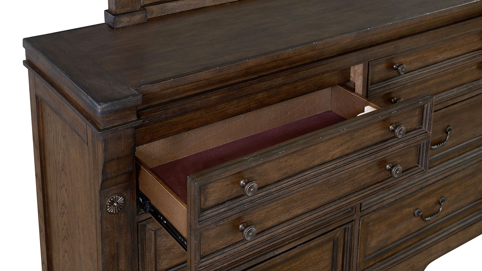 Pecan Rustic Dresser & Mirror 8 Pecan Rustic Dresser & Mirror