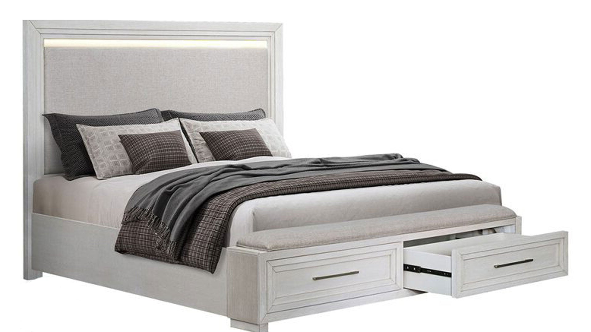 Queen Size Charter White Storage Bed Frame