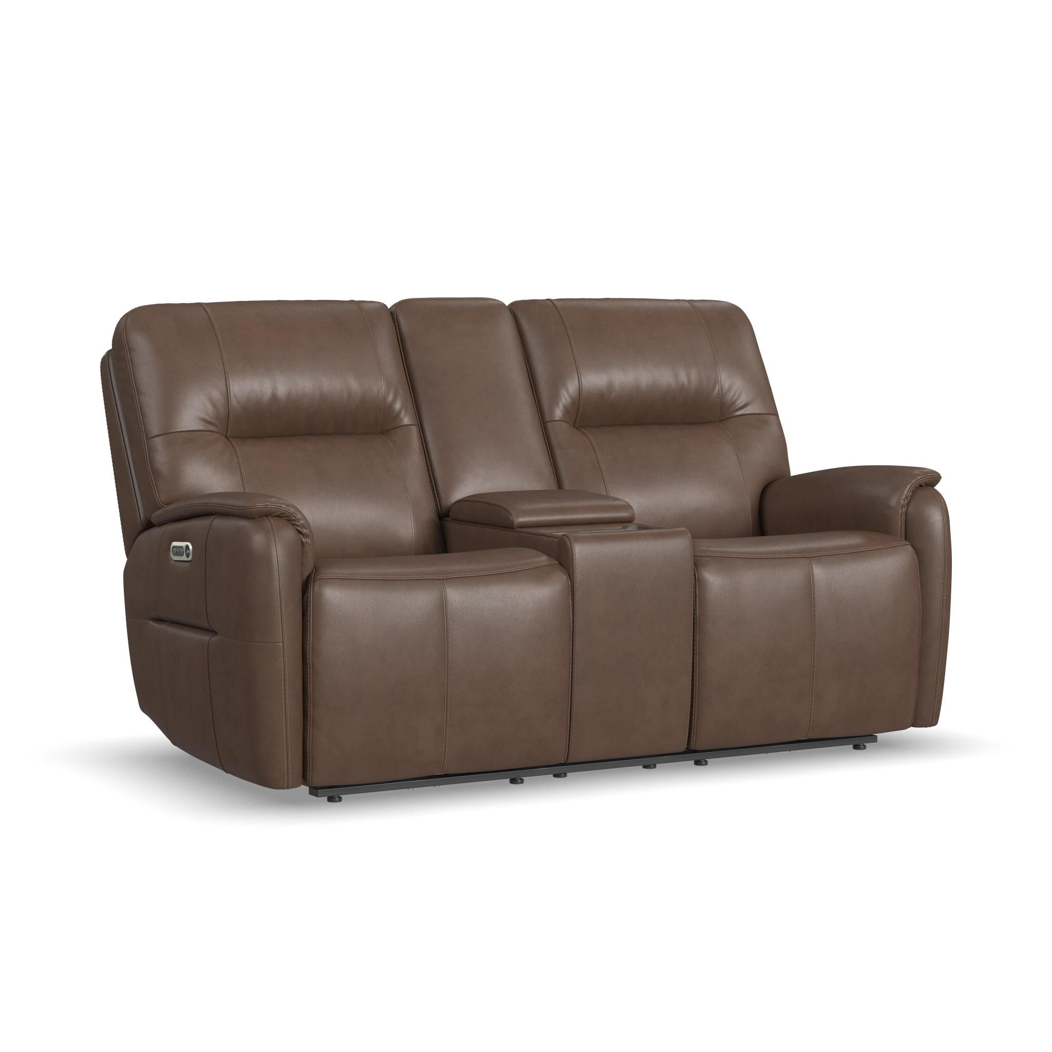 Wilson CafÃ© Leather Power Reclining Loveseat with Console and Power Headrests