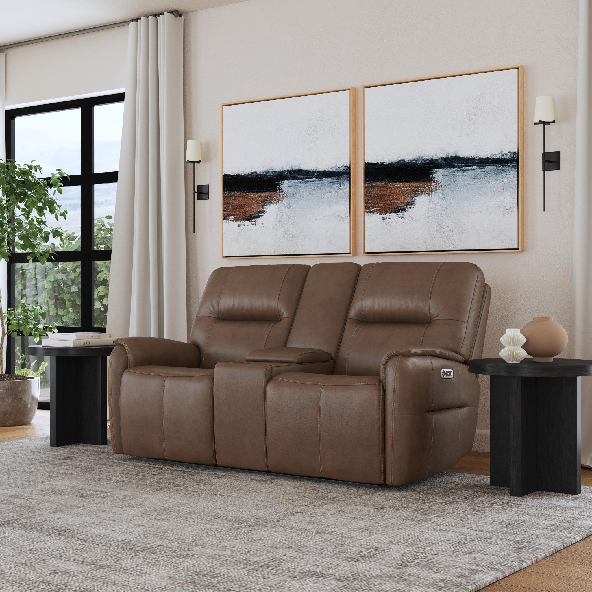 Wilson Café Leather Power Reclining Loveseat with Console and Power Headrests 3 Wilson Café Leather Power Reclining Loveseat with Console and Power Headrests