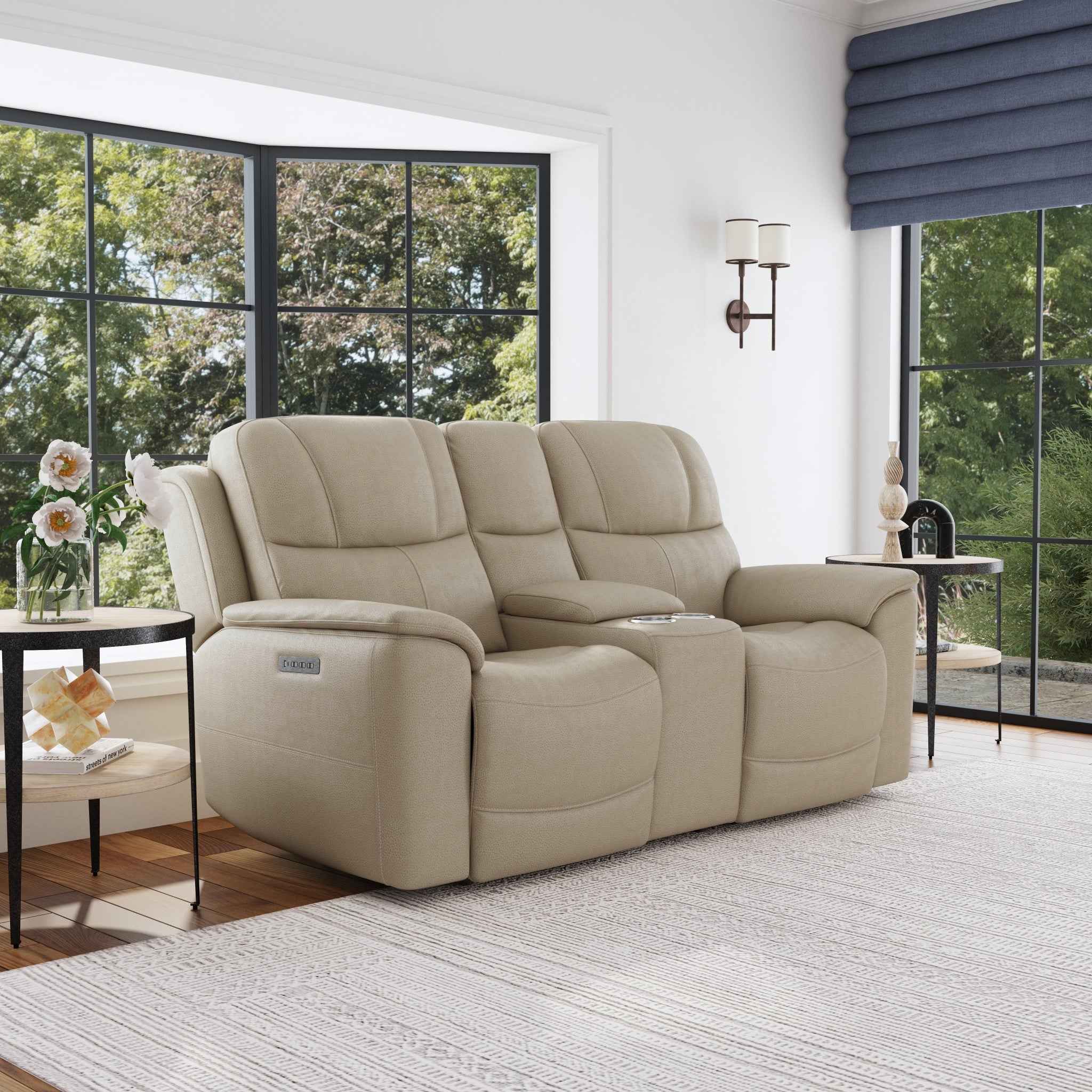 Crew Pebble Leather Power Reclining Loveseat with Console, Power Headrests & Lumbar 3 Crew Pebble Leather Power Reclining Loveseat with Console, Power Headrests & Lumbar