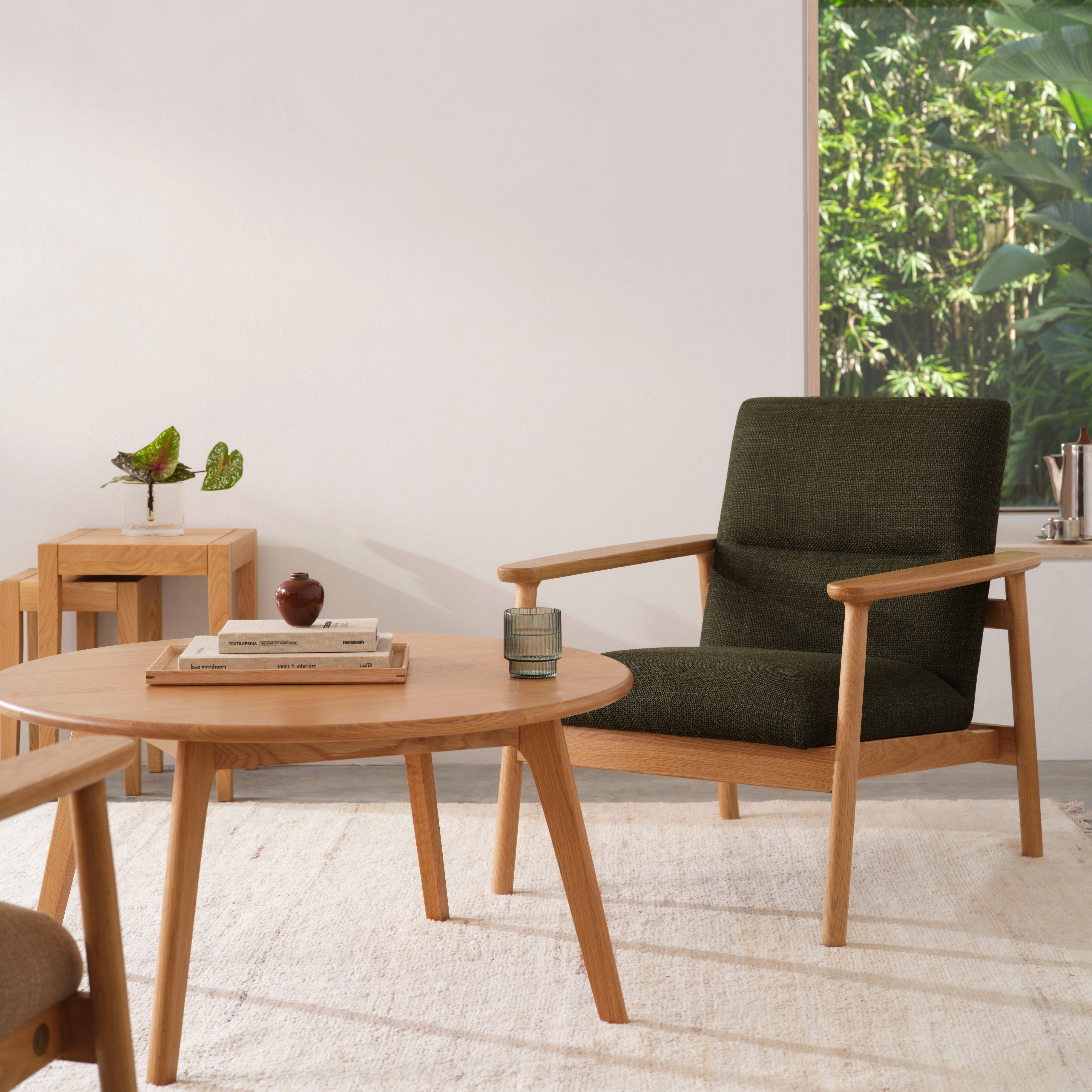 Mysa Fabric Armchair - Solid Oak