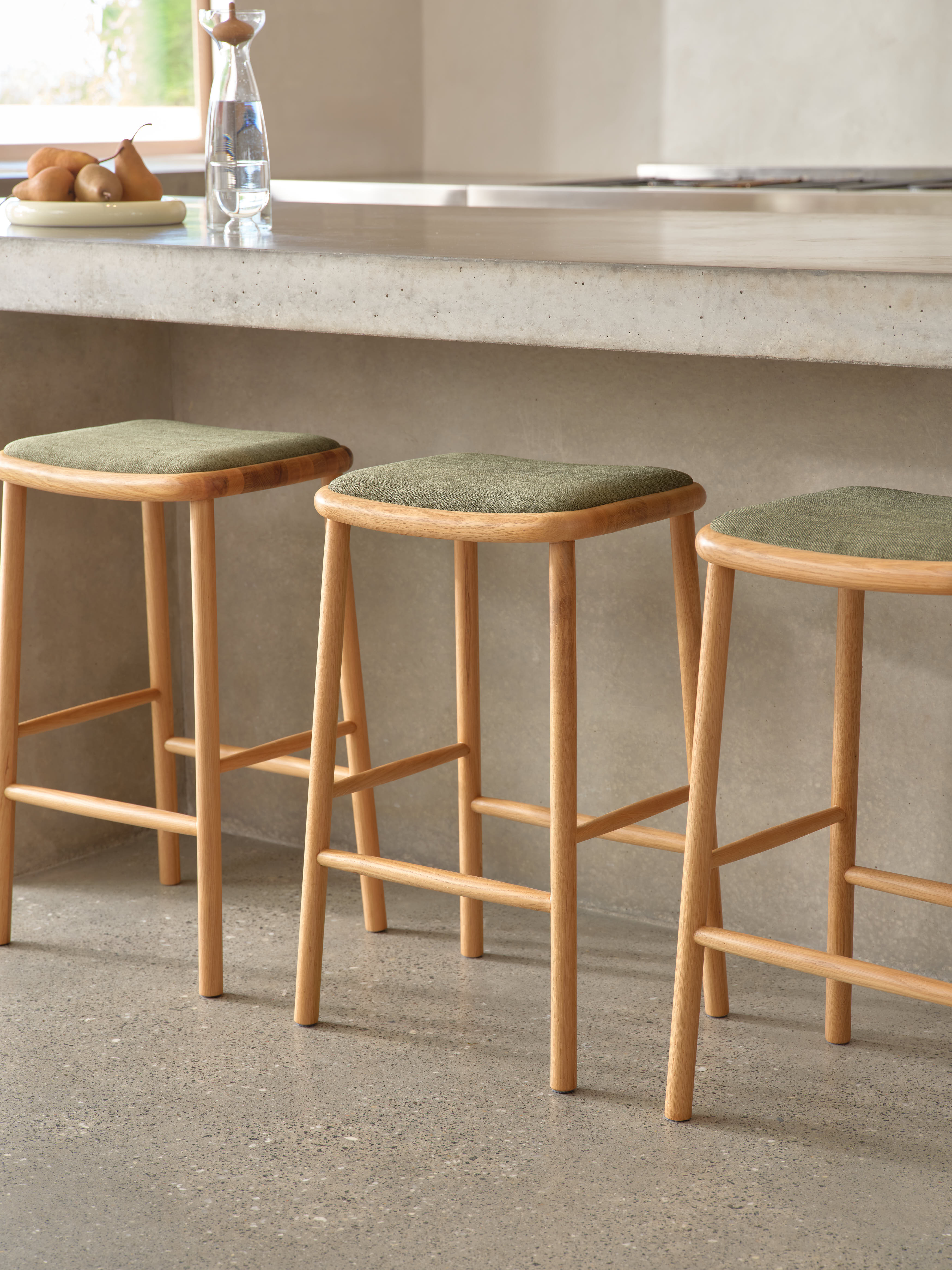Anton Fabric Bar Stool - Solid Oak