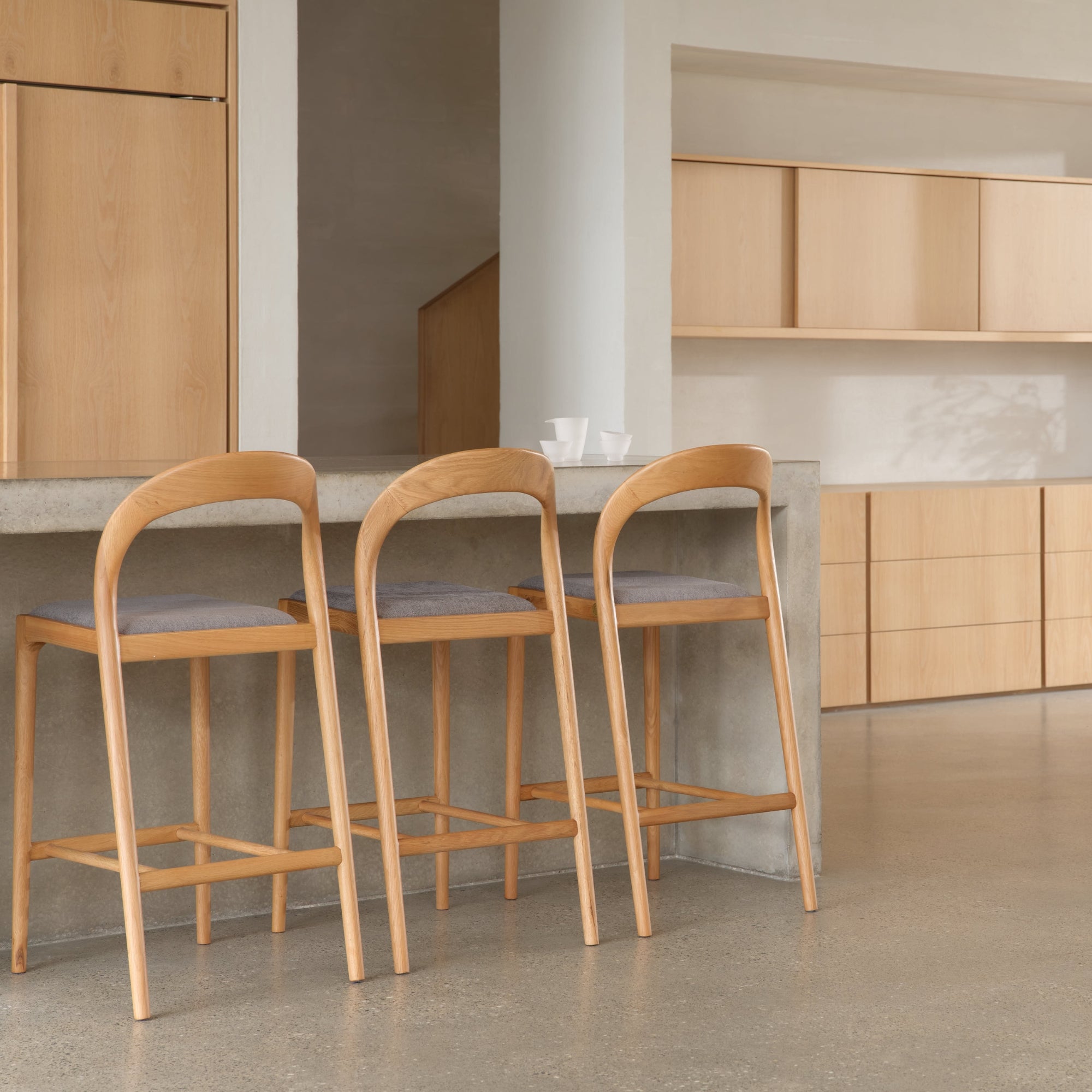 Sara Fabric Bar Stool - Solid Oak