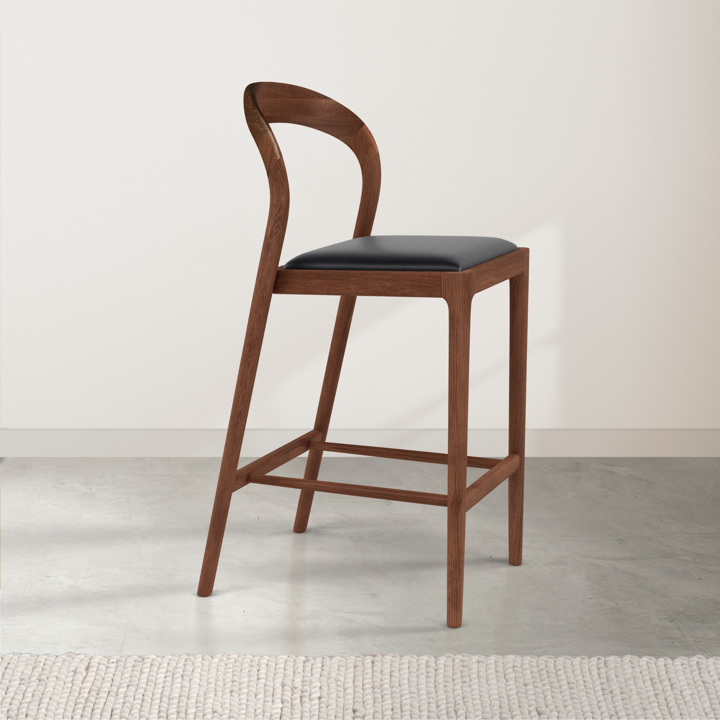 Sara Leather Bar Stool - Solid Walnut