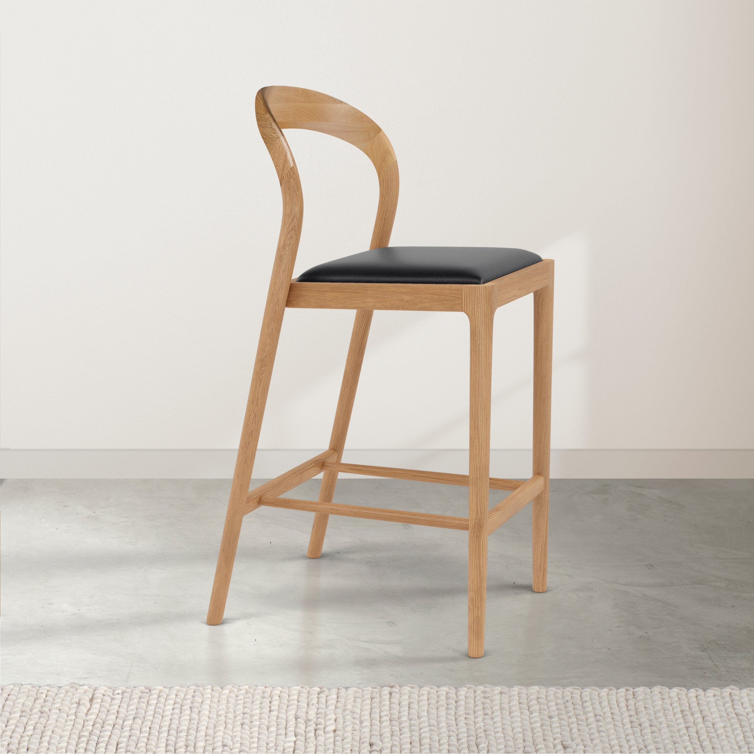 Sara Leather Bar Stool - Solid Oak