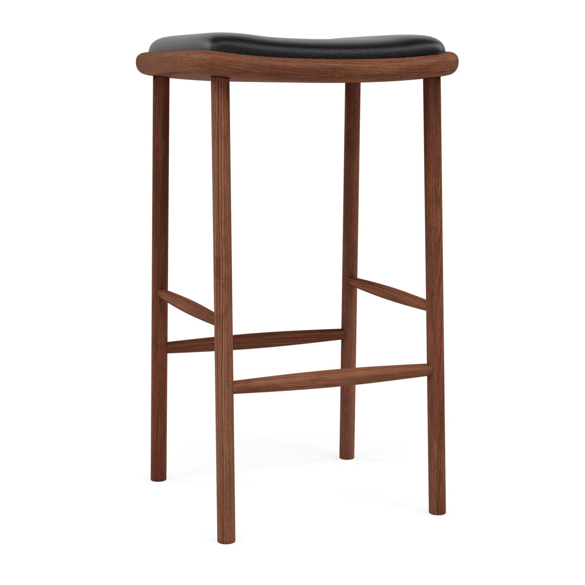 Anton Leather Bar Stool - Solid Walnut