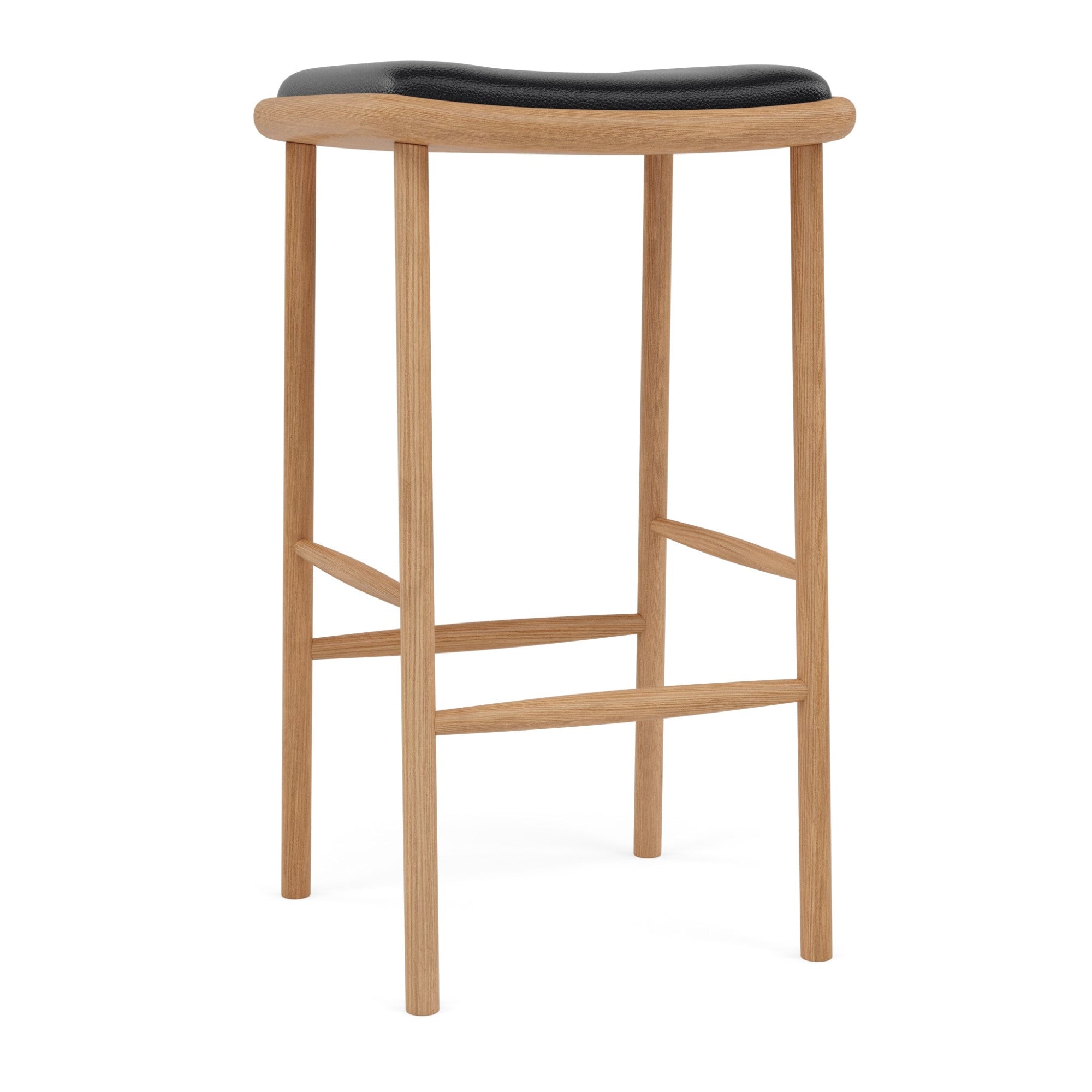 Anton Leather Bar Stool - Solid Oak
