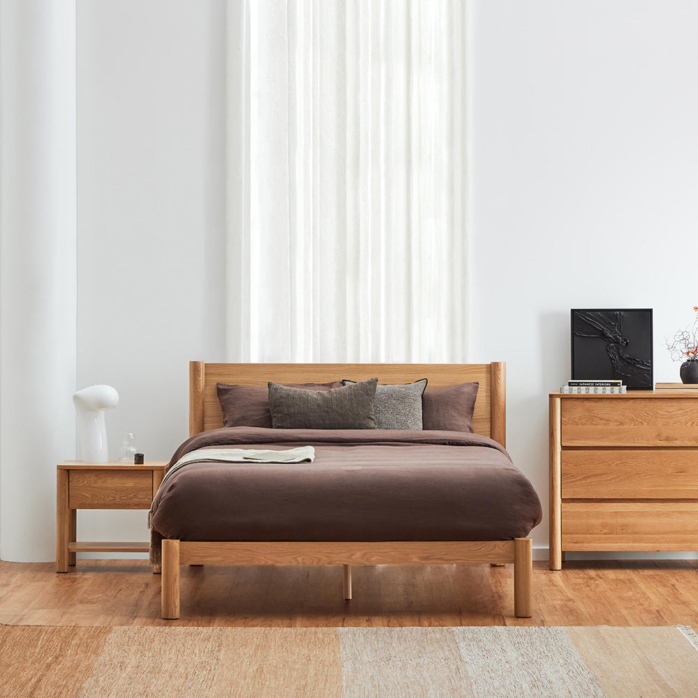 Olivia Column Headboard Bed Frame - Oak