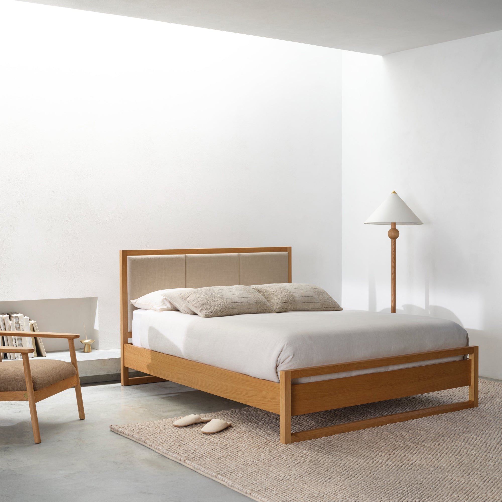 Upholstered Bruno Bed Frame - Solid Oak