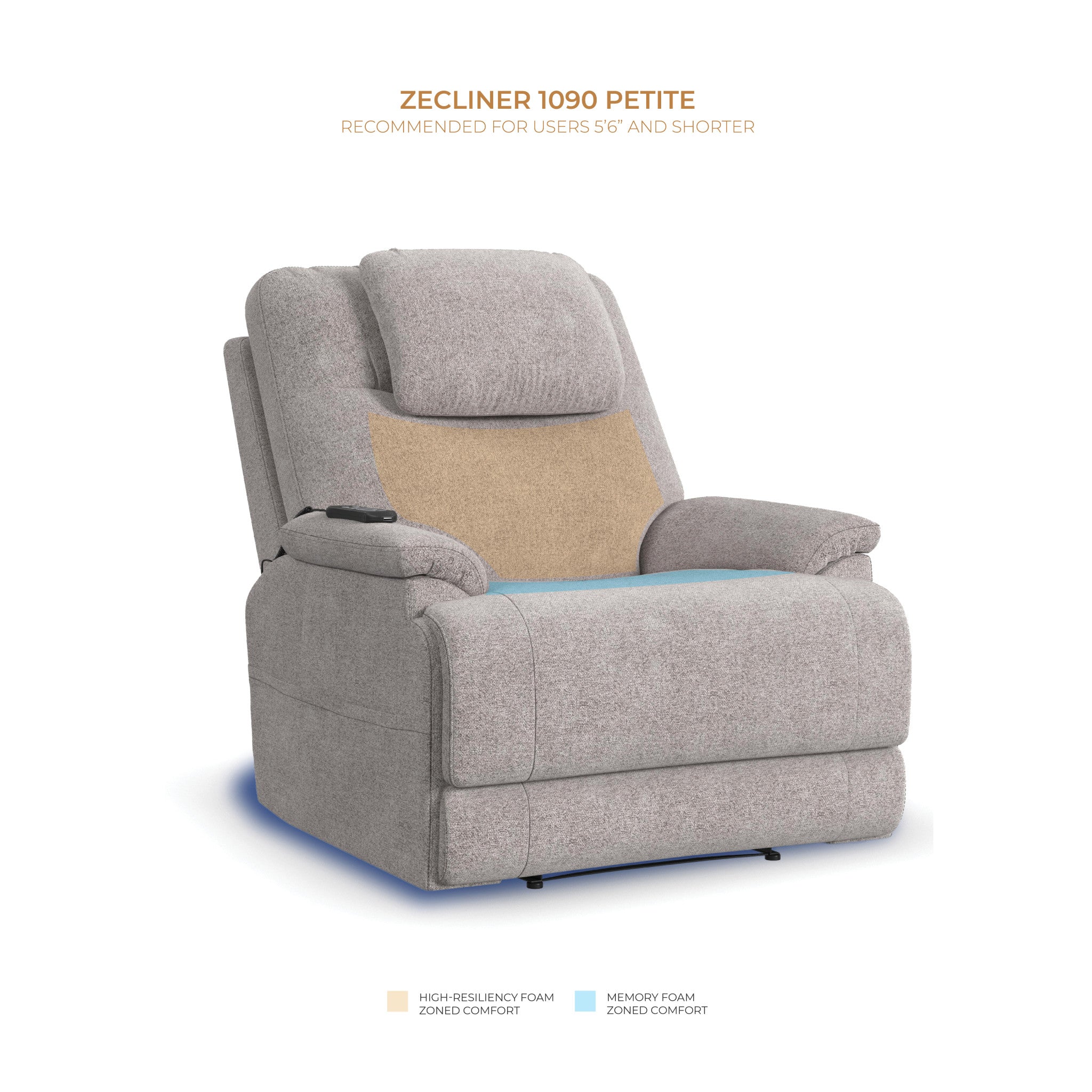 Zecliner Model 2 Petite Dove Fabric Power Lift Recliner with Power Headrest & Lumbar 16 Zecliner Model 2 Petite Dove Fabric Power Lift Recliner with Power Headrest & Lumbar