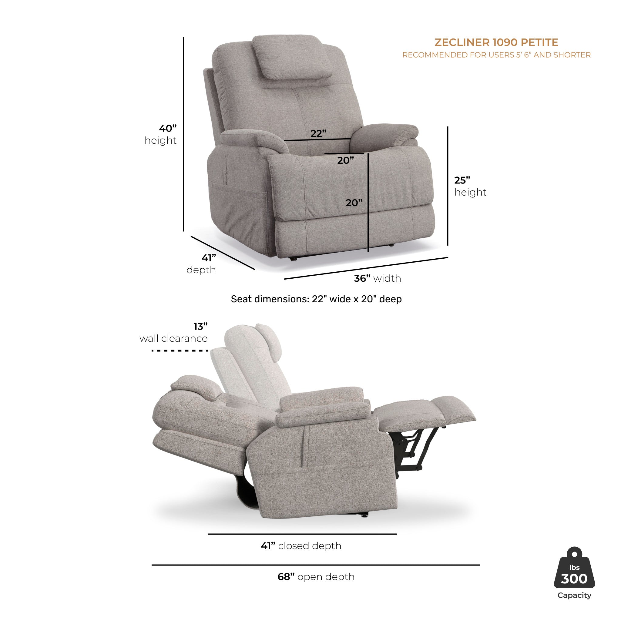 Zecliner Model 2 Petite Dove Fabric Power Lift Recliner with Power Headrest & Lumbar 6 Zecliner Model 2 Petite Dove Fabric Power Lift Recliner with Power Headrest & Lumbar