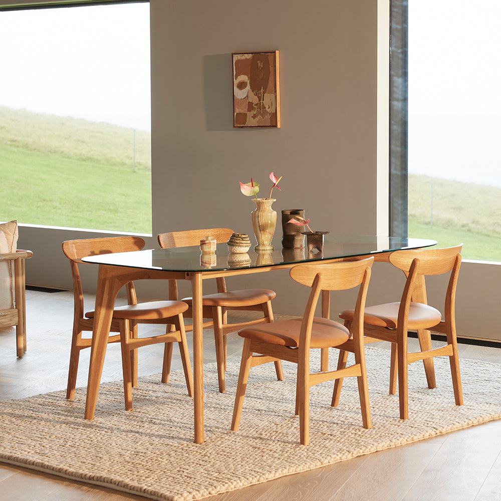 Hilda Dining Table - Glass + Solid Oak