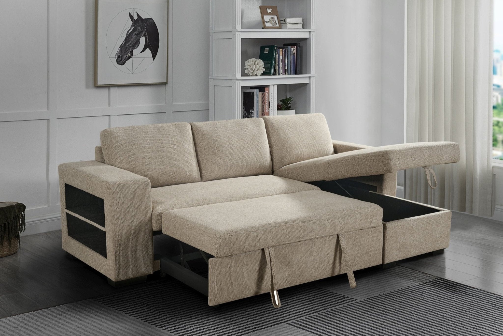 Anna Sofa Bed With Storage - Reversible Chaise - Beige