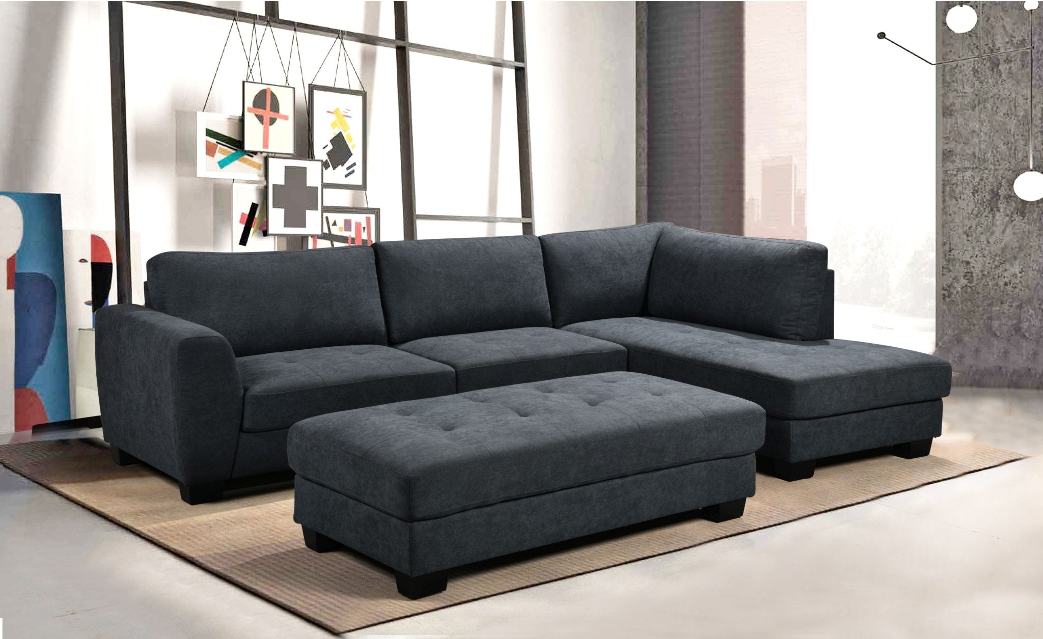 Cantabil Corner Sofa With Ottoman - Dark Grey 3 Cantabil Corner Sofa With Ottoman - Dark Grey