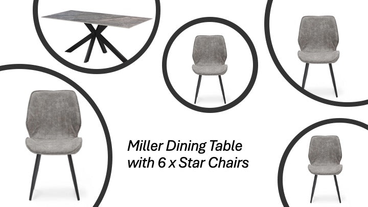 Miller 7 Piece  Dining Set With Star Grey Dining Chair