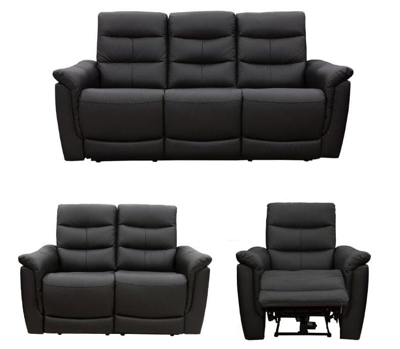 Lisbon Leather 3 Piece Electric Recliner Sofa Set - Black
