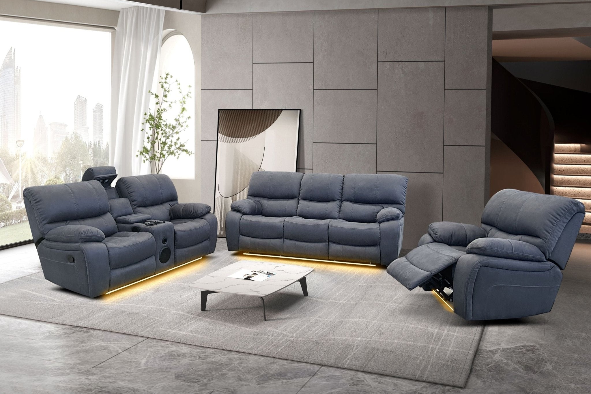Calton 3-Piece Recliner Sofa Set - Dark Grey