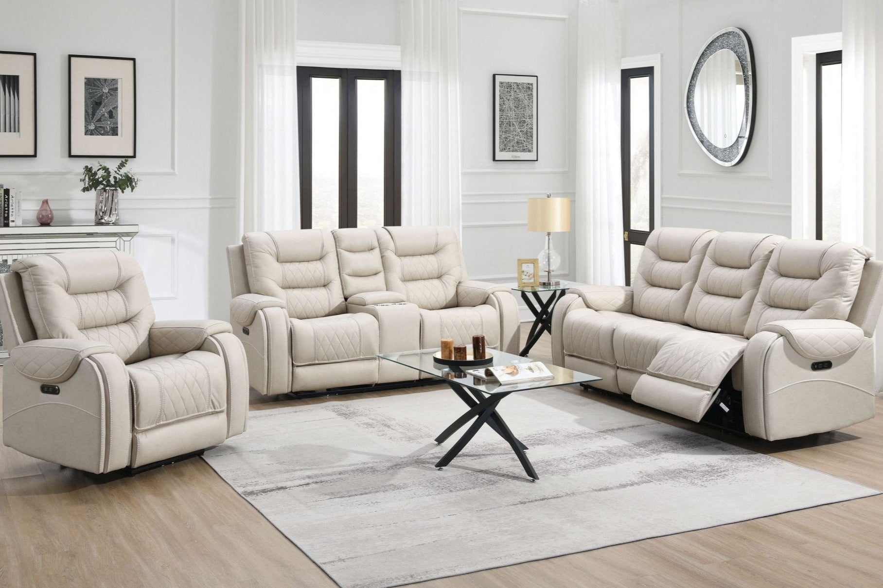Liston 3-Piece Electric Recliner Sofa Set - Beige