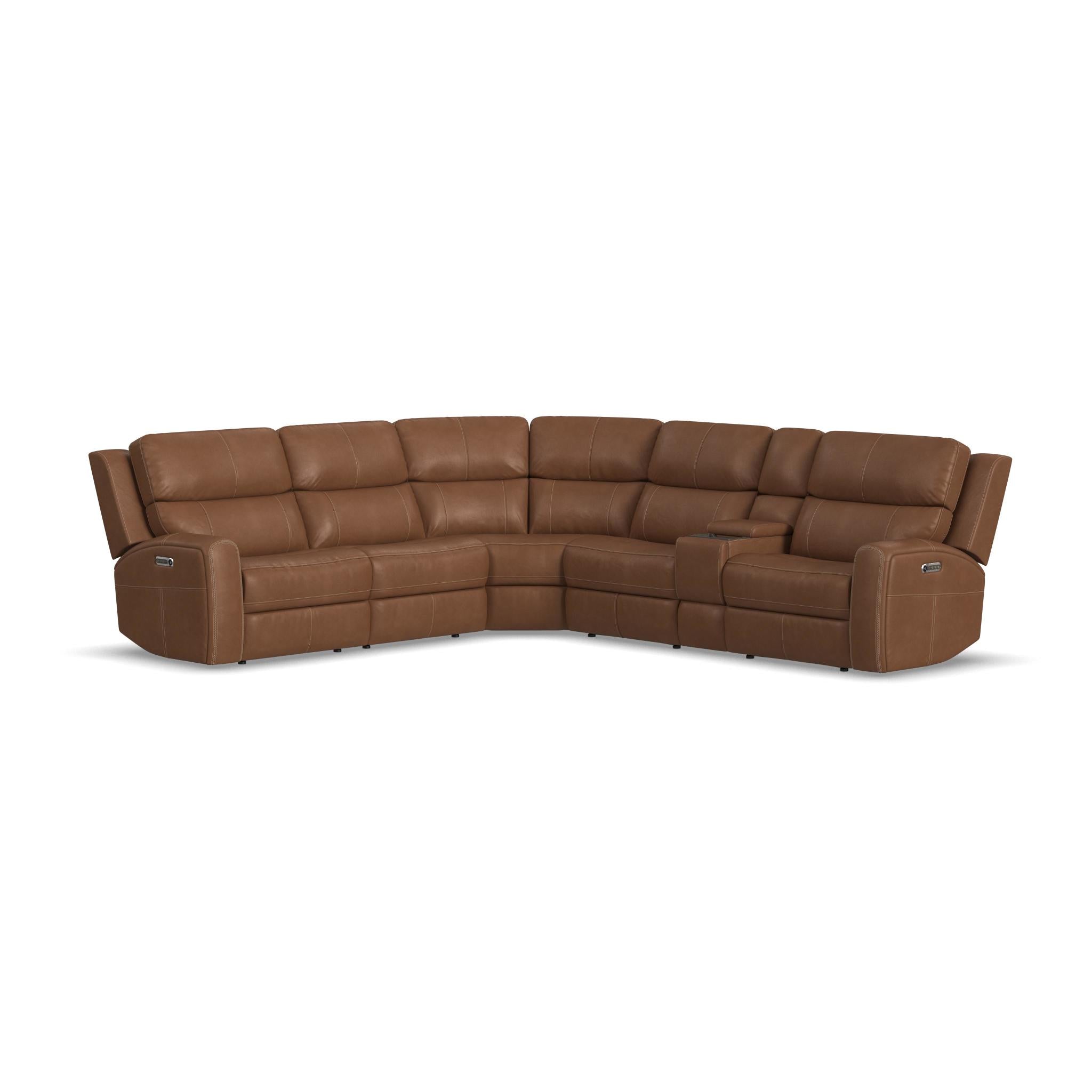 Linden Charcoal Leather Power Reclining Sectional with Power Headrests & Lumbar