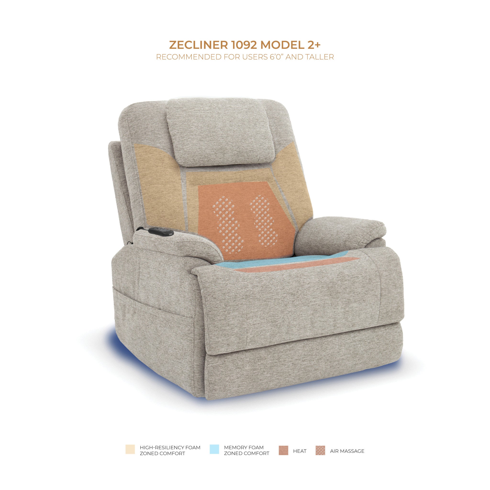 Zecliner Model 2+ Dove Fabric Power Lift Recliner with Power Headrest, Lumbar, Heat & Massage 15 Zecliner Model 2+ Dove Fabric Power Lift Recliner with Power Headrest, Lumbar, Heat & Massage