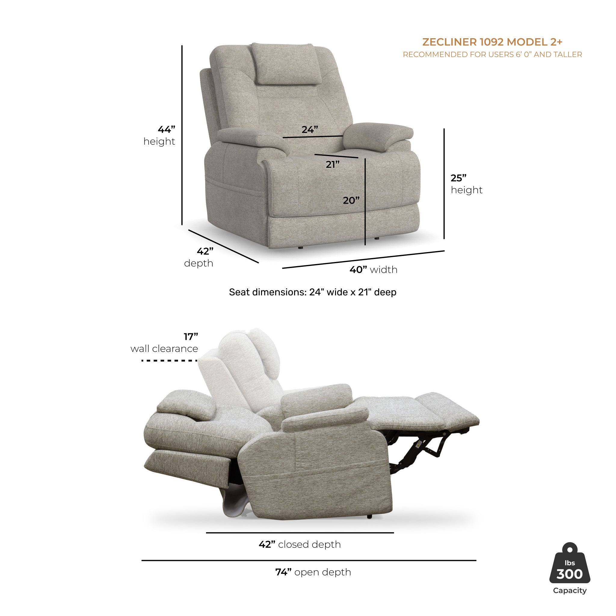 Zecliner Model 2+ Dove Fabric Power Lift Recliner with Power Headrest, Lumbar, Heat & Massage 6 Zecliner Model 2+ Dove Fabric Power Lift Recliner with Power Headrest, Lumbar, Heat & Massage