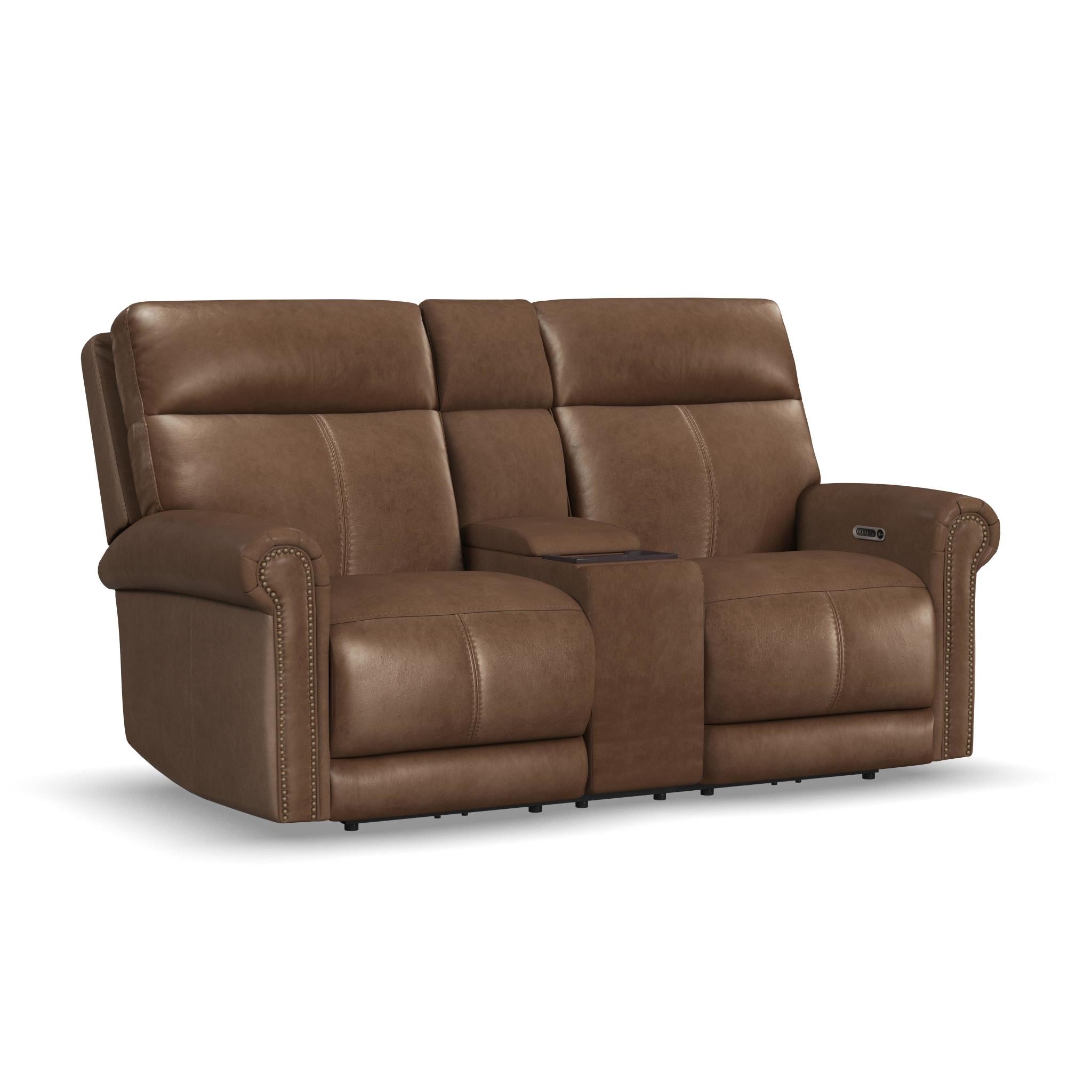 Alexander Power Reclining Loveseat with Console, Power Headrest & Lumbar