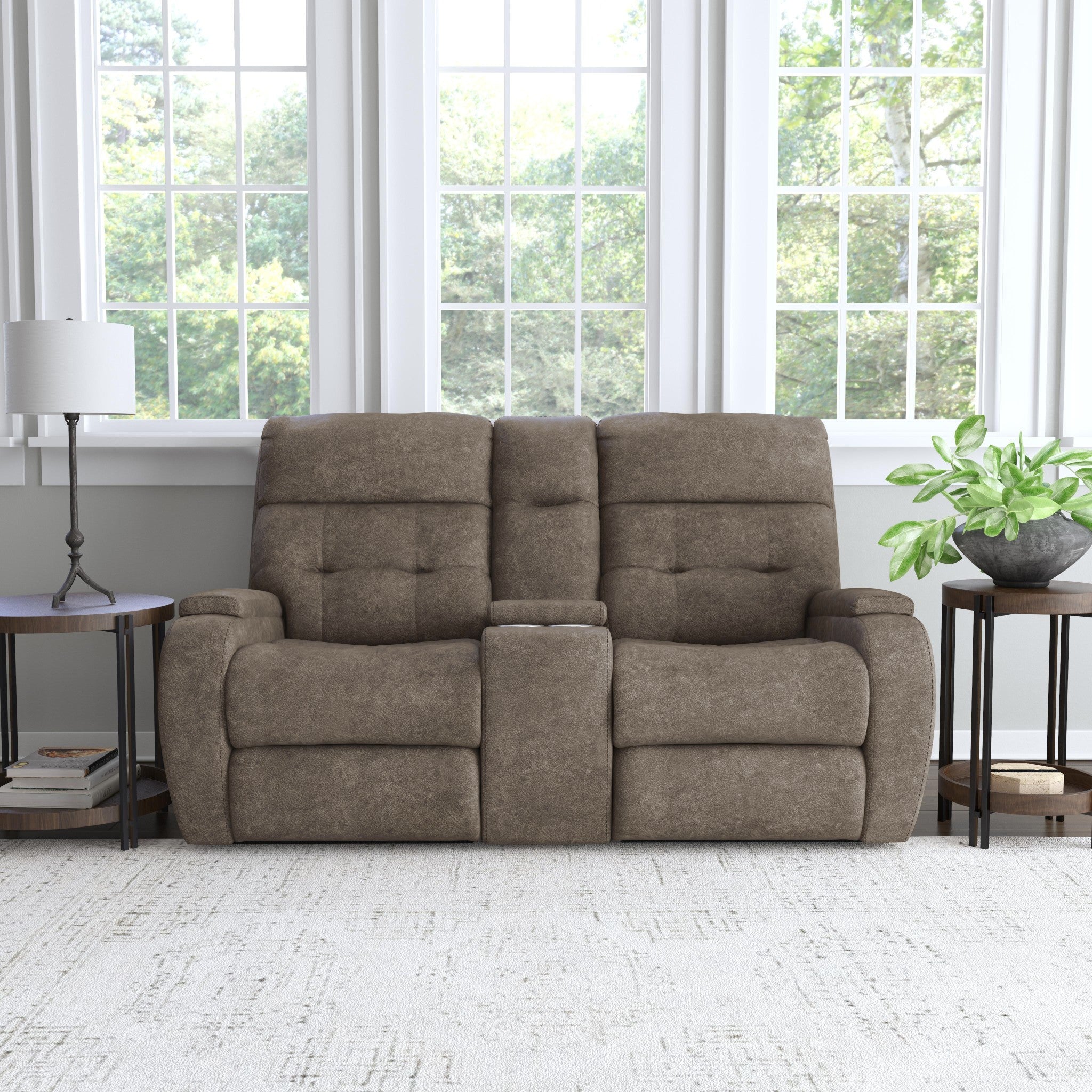 Strait Leather Power Reclining Loveseat with Console & Power Headrests 3 Strait Leather Power Reclining Loveseat with Console & Power Headrests