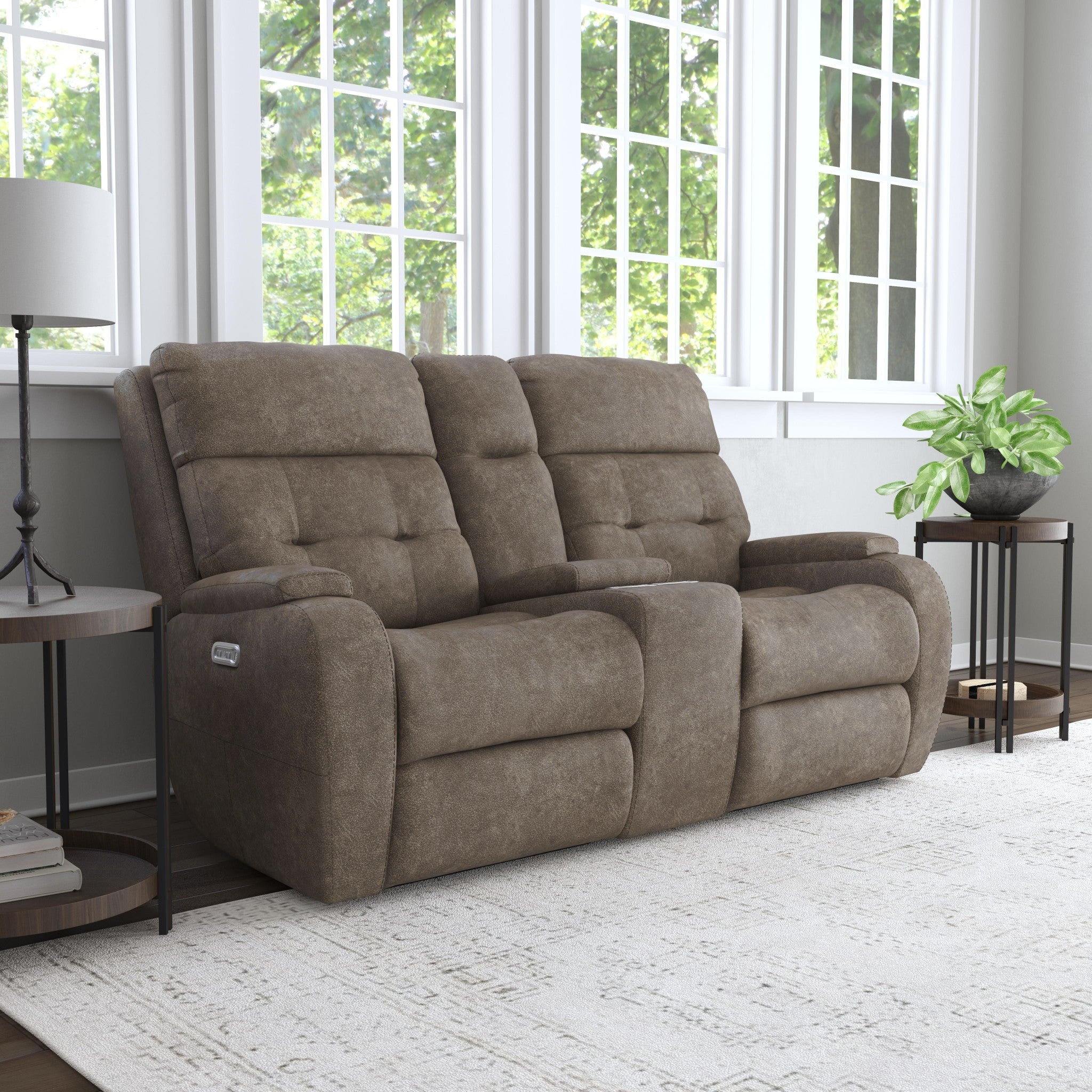 Strait Leather Power Reclining Loveseat with Console & Power Headrests 7 Strait Leather Power Reclining Loveseat with Console & Power Headrests