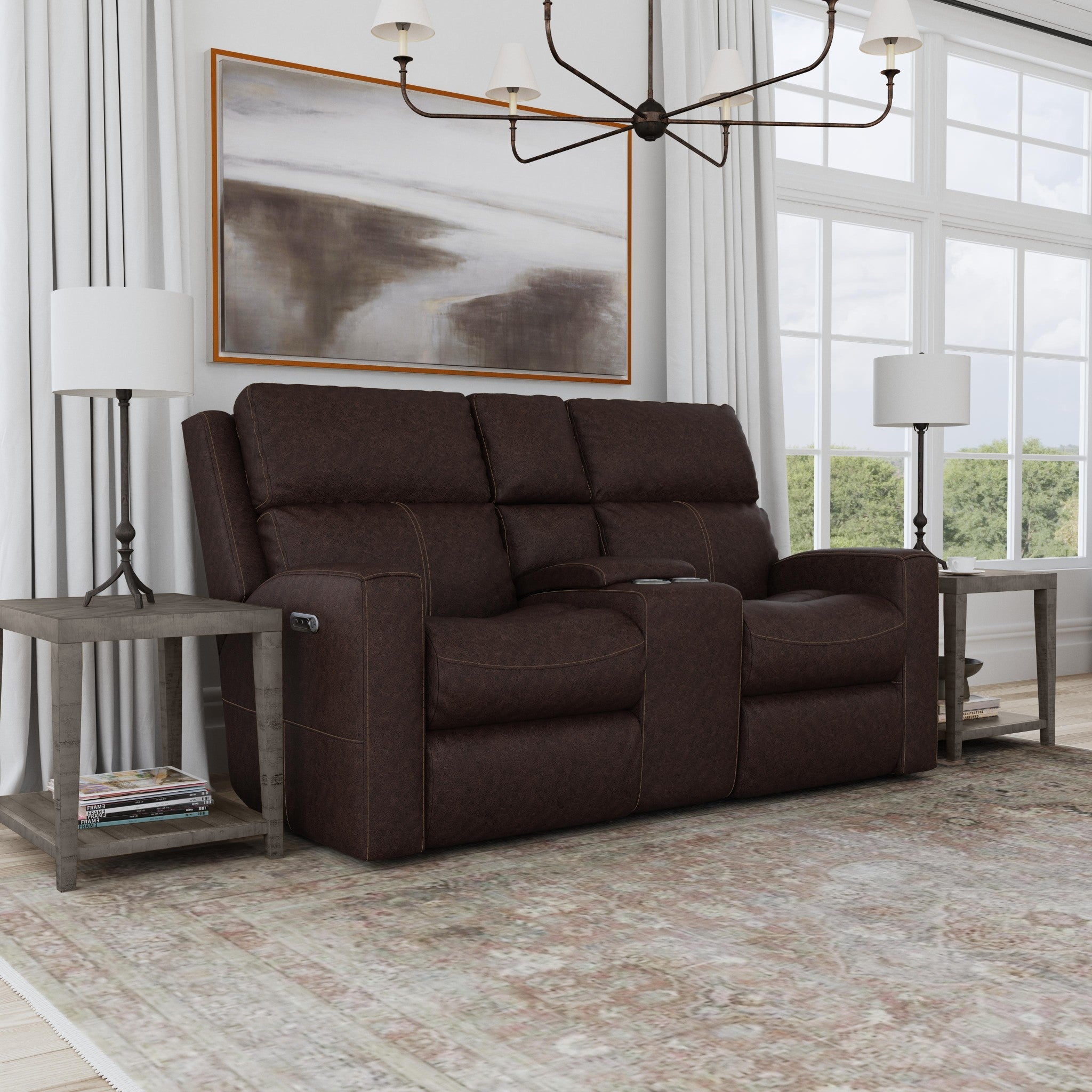 Score Leather Power Reclining Loveseat with Console & Power Headrests & Lumbar 3 Score Leather Power Reclining Loveseat with Console & Power Headrests & Lumbar