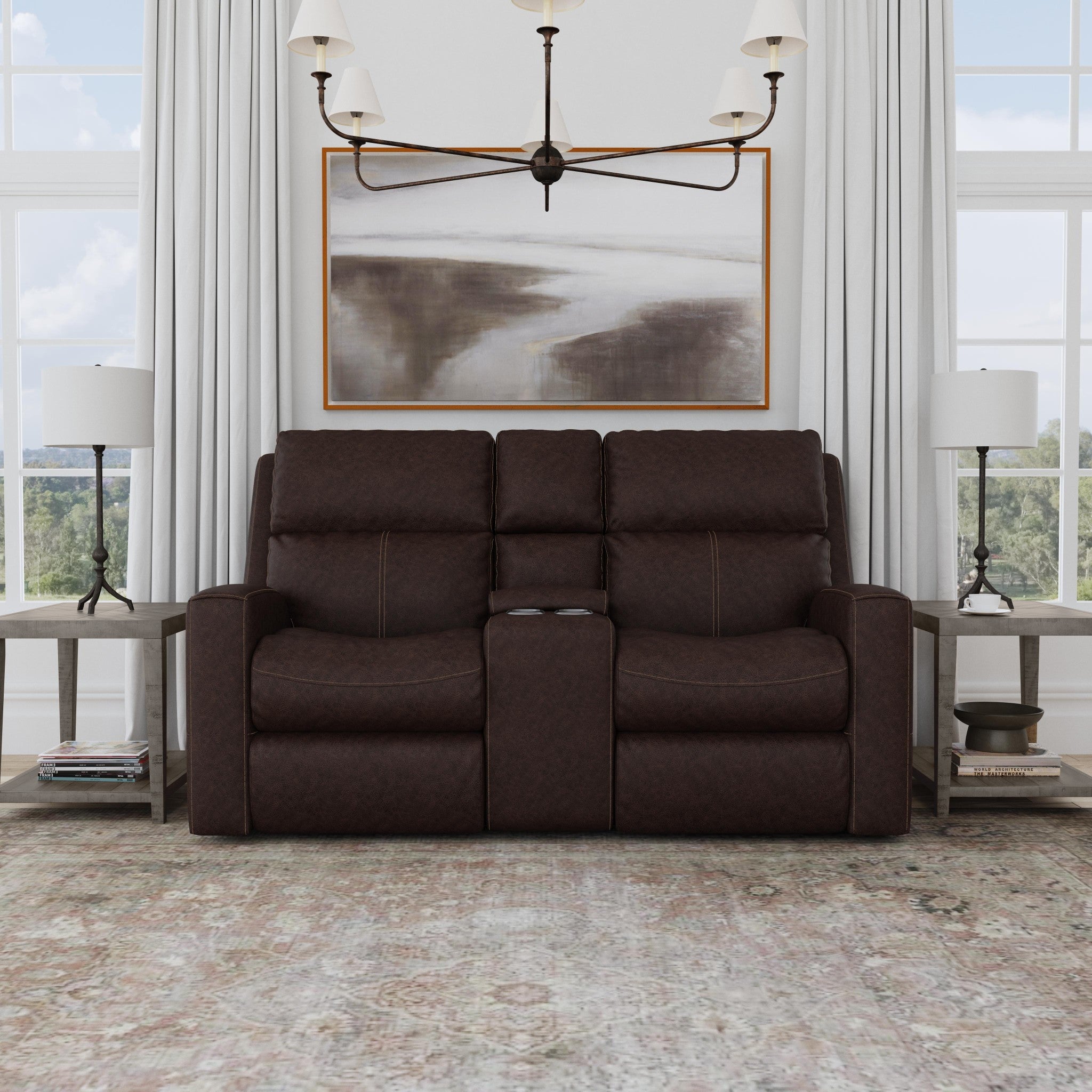 Score Leather Power Reclining Loveseat with Console & Power Headrests & Lumbar 6 Score Leather Power Reclining Loveseat with Console & Power Headrests & Lumbar