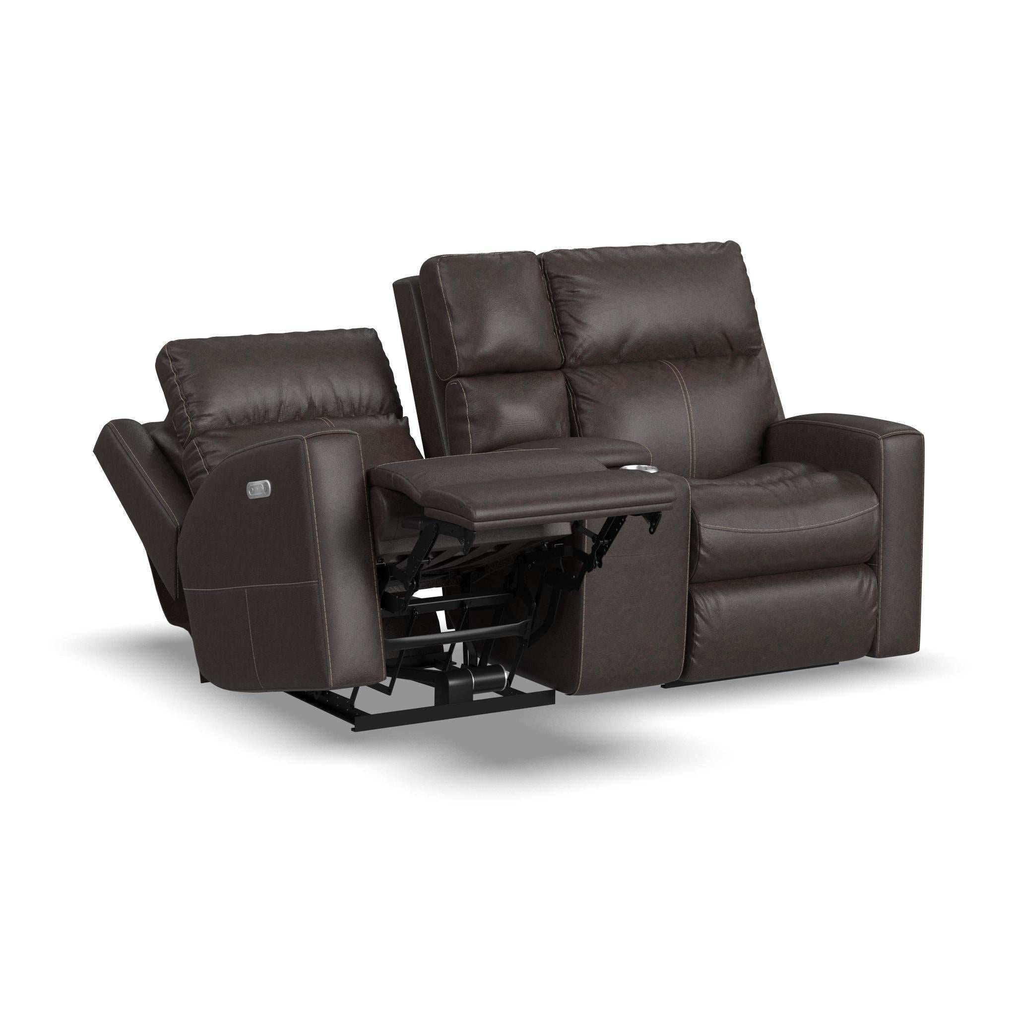 Score Leather Power Reclining Loveseat with Console & Power Headrests & Lumbar 7 Score Leather Power Reclining Loveseat with Console & Power Headrests & Lumbar